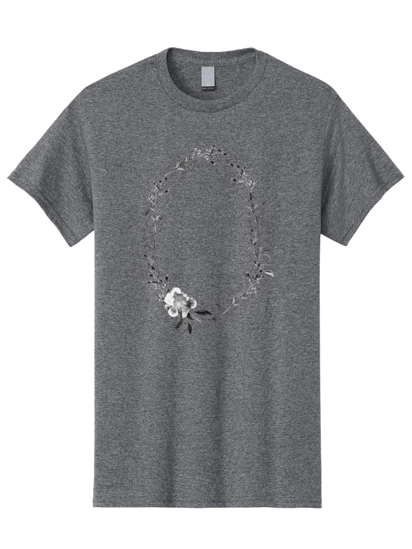 Floral-Wreath-1 Men'S Graphic Tee, 100% Cotton, Comfortable Casual Summer Wear, Machine Washable, Floral Wreath, Circular Frame, Wildflowers, Botanical Illustration, Delicate Flowers, Elegant Design, Black And White Flowers, Vintage Style Aac309