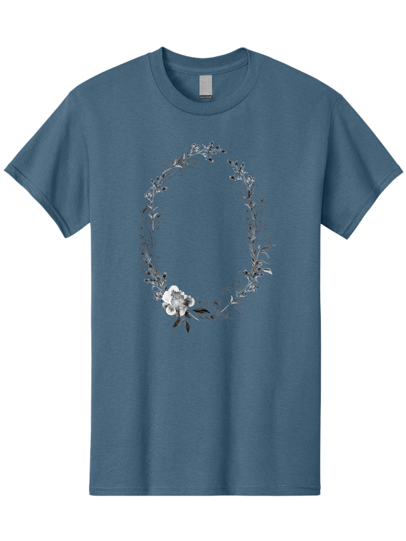 Floral-Wreath-1 Men'S Graphic Tee, 100% Cotton, Comfortable Casual Summer Wear, Machine Washable, Floral Wreath, Circular Frame, Wildflowers, Botanical Illustration, Delicate Flowers, Elegant Design, Black And White Flowers, Vintage Style Aac309