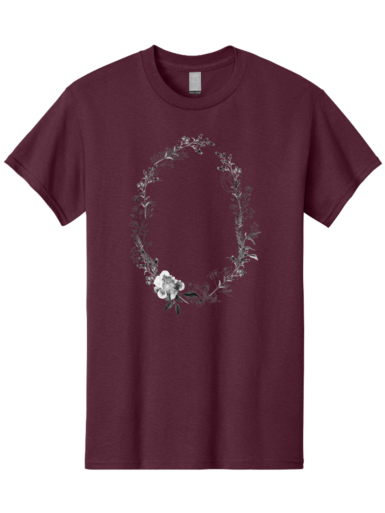 Floral-Wreath-1 Men'S Graphic Tee, 100% Cotton, Comfortable Casual Summer Wear, Machine Washable, Floral Wreath, Circular Frame, Wildflowers, Botanical Illustration, Delicate Flowers, Elegant Design, Black And White Flowers, Vintage Style Aac309