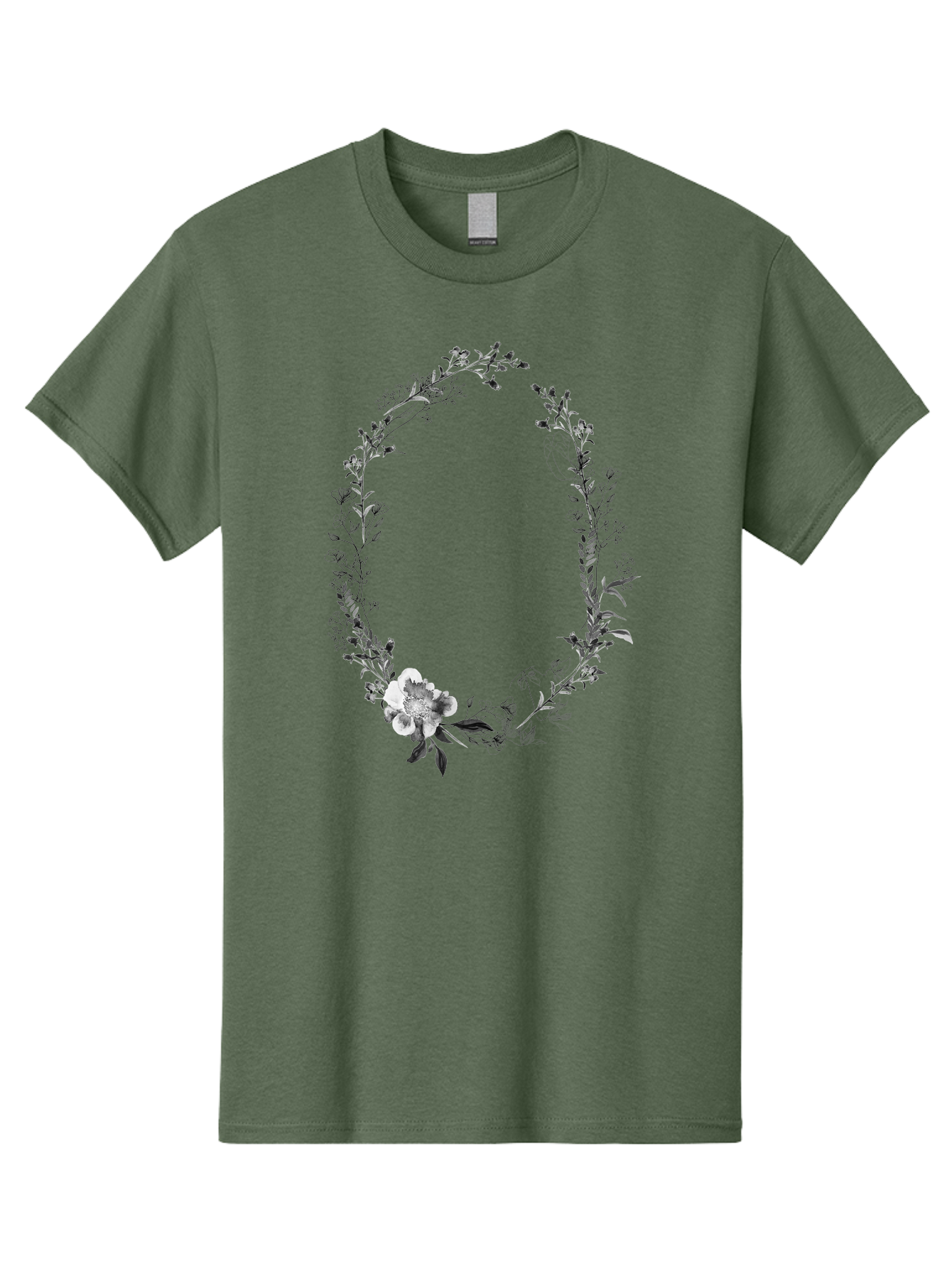 Floral-Wreath-1 Men'S Graphic Tee, 100% Cotton, Comfortable Casual Summer Wear, Machine Washable, Floral Wreath, Circular Frame, Wildflowers, Botanical Illustration, Delicate Flowers, Elegant Design, Black And White Flowers, Vintage Style Aac309