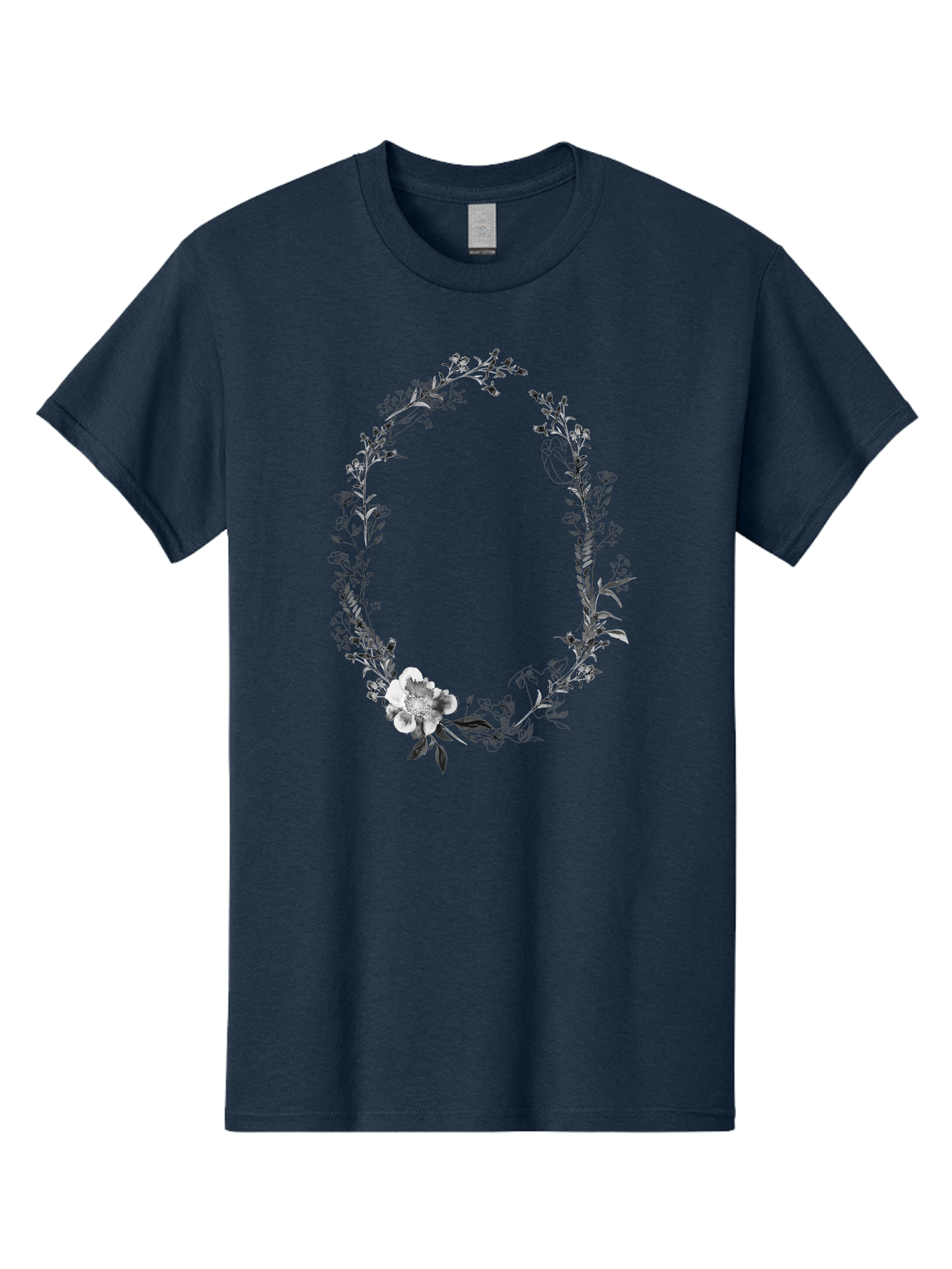 Floral-Wreath-1 Men'S Graphic Tee, 100% Cotton, Comfortable Casual Summer Wear, Machine Washable, Floral Wreath, Circular Frame, Wildflowers, Botanical Illustration, Delicate Flowers, Elegant Design, Black And White Flowers, Vintage Style Aac309