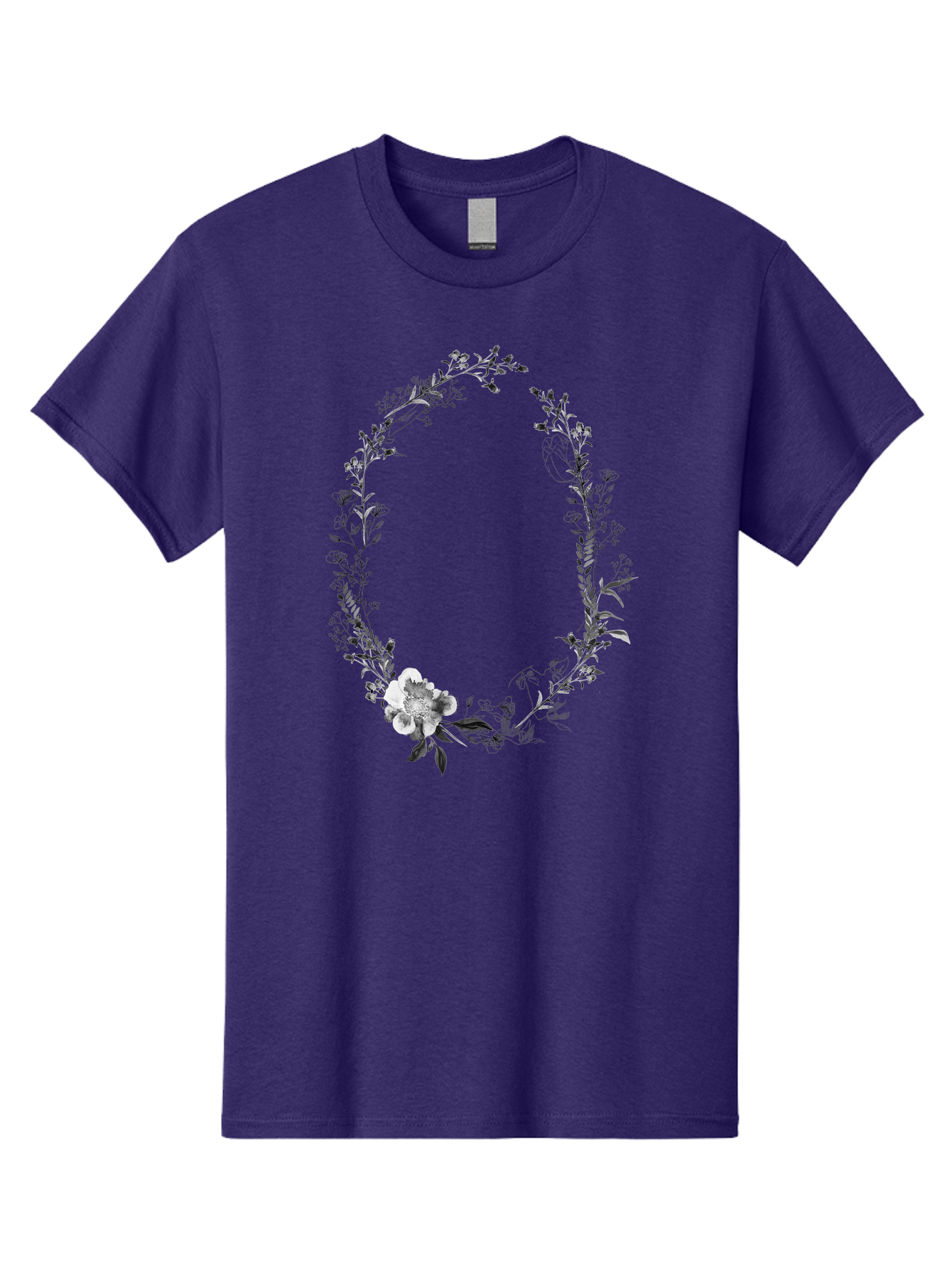 Floral-Wreath-1 Men'S Graphic Tee, 100% Cotton, Comfortable Casual Summer Wear, Machine Washable, Floral Wreath, Circular Frame, Wildflowers, Botanical Illustration, Delicate Flowers, Elegant Design, Black And White Flowers, Vintage Style Aac309