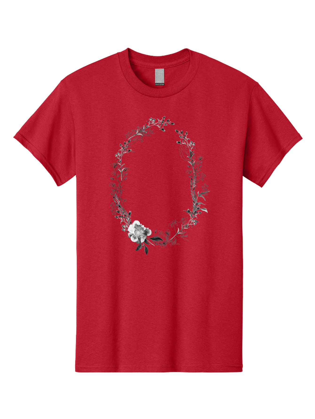 Floral-Wreath-1 Men'S Graphic Tee, 100% Cotton, Comfortable Casual Summer Wear, Machine Washable, Floral Wreath, Circular Frame, Wildflowers, Botanical Illustration, Delicate Flowers, Elegant Design, Black And White Flowers, Vintage Style Aac309