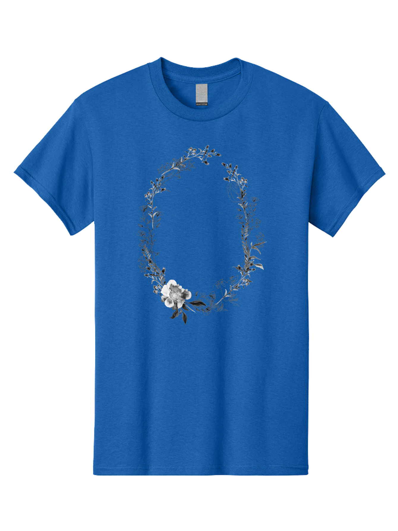 Floral-Wreath-1 Men'S Graphic Tee, 100% Cotton, Comfortable Casual Summer Wear, Machine Washable, Floral Wreath, Circular Frame, Wildflowers, Botanical Illustration, Delicate Flowers, Elegant Design, Black And White Flowers, Vintage Style Aac309
