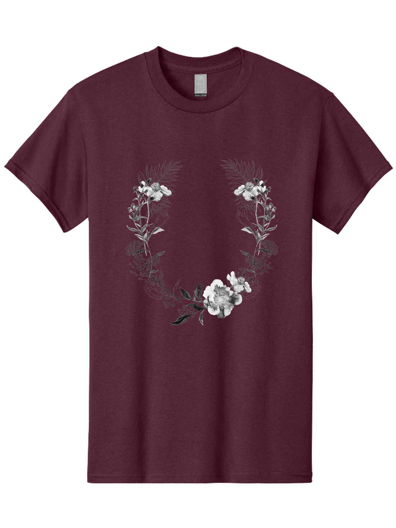 Floral-Wreath-2 Men'S Graphic Tee, 100% Cotton, Comfortable Casual Summer Wear, Machine Washable, Floral Wreath, Flowers And Leaves, Black And White Illustration, Delicate Botanicals, Floral Arrangement, Vintage Style, Elegant Design, Aac310