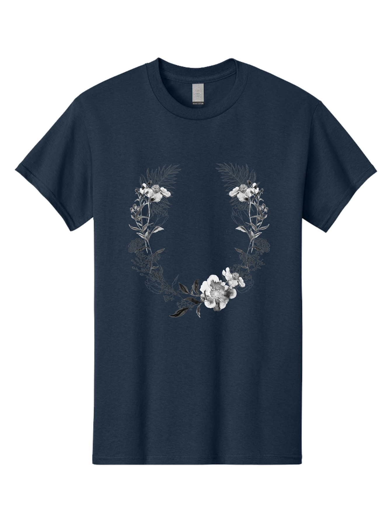 Floral-Wreath-2 Men'S Graphic Tee, 100% Cotton, Comfortable Casual Summer Wear, Machine Washable, Floral Wreath, Flowers And Leaves, Black And White Illustration, Delicate Botanicals, Floral Arrangement, Vintage Style, Elegant Design, Aac310