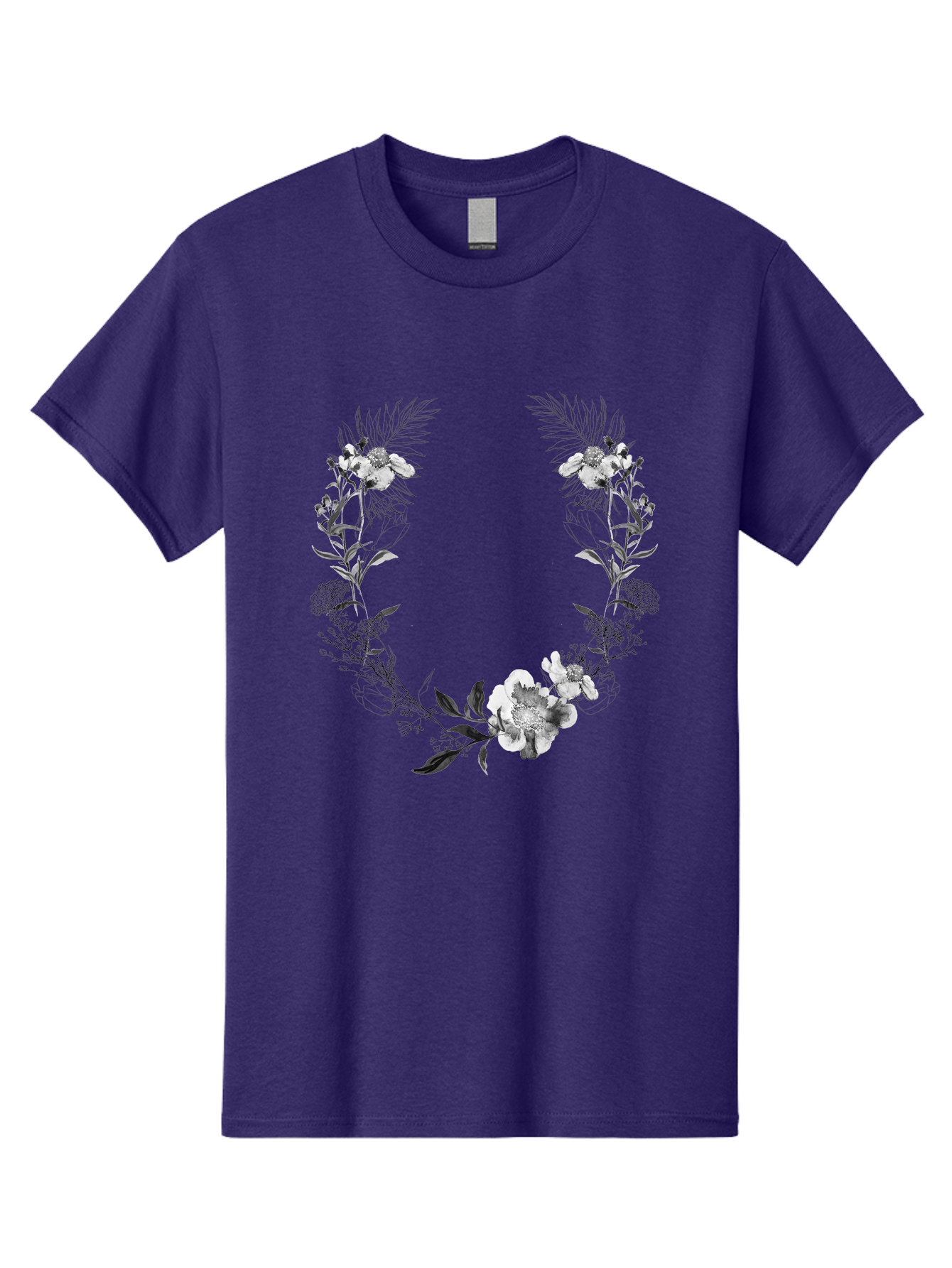 Floral-Wreath-2 Men'S Graphic Tee, 100% Cotton, Comfortable Casual Summer Wear, Machine Washable, Floral Wreath, Flowers And Leaves, Black And White Illustration, Delicate Botanicals, Floral Arrangement, Vintage Style, Elegant Design, Aac310