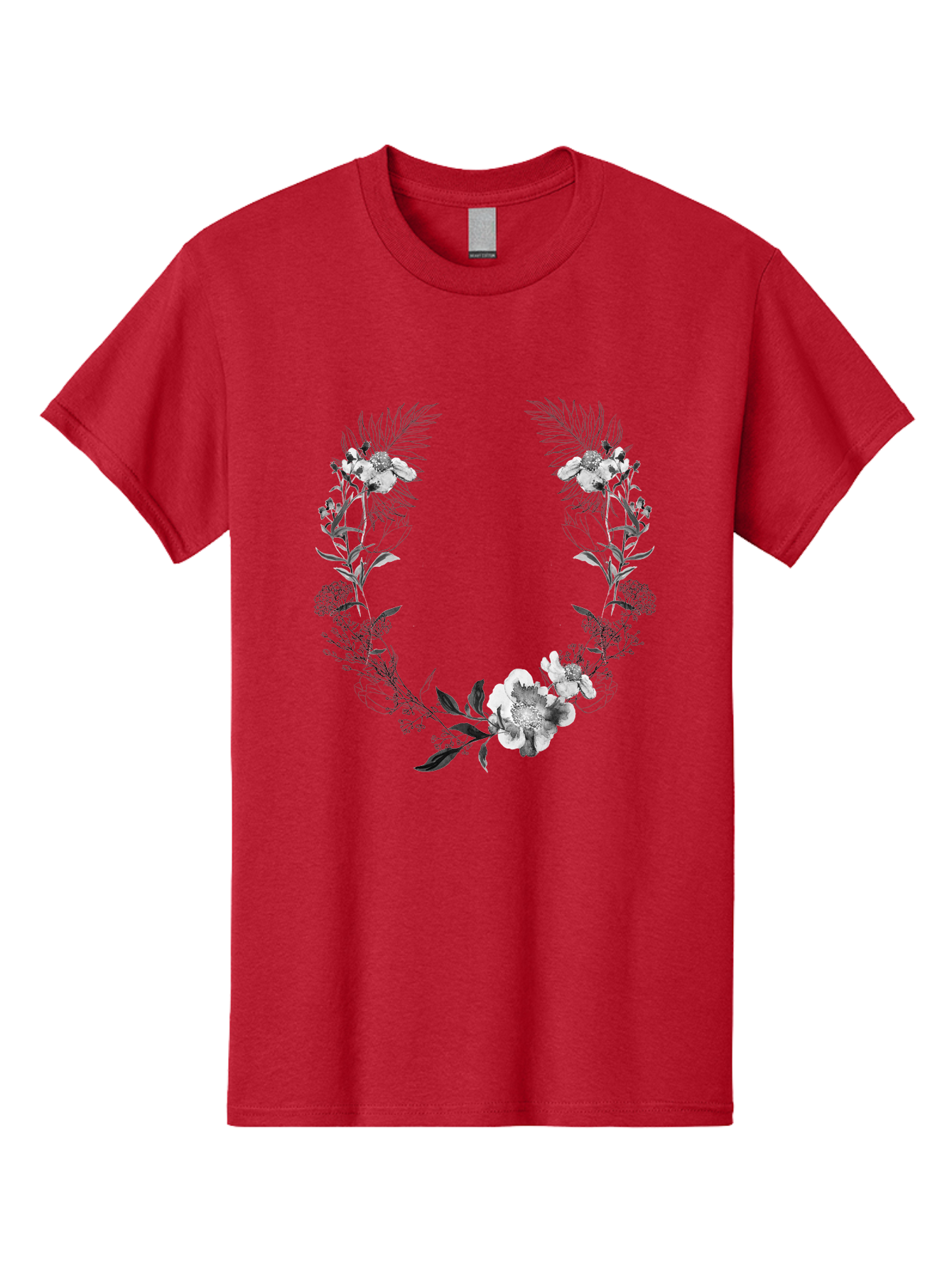 Floral-Wreath-2 Men'S Graphic Tee, 100% Cotton, Comfortable Casual Summer Wear, Machine Washable, Floral Wreath, Flowers And Leaves, Black And White Illustration, Delicate Botanicals, Floral Arrangement, Vintage Style, Elegant Design, Aac310
