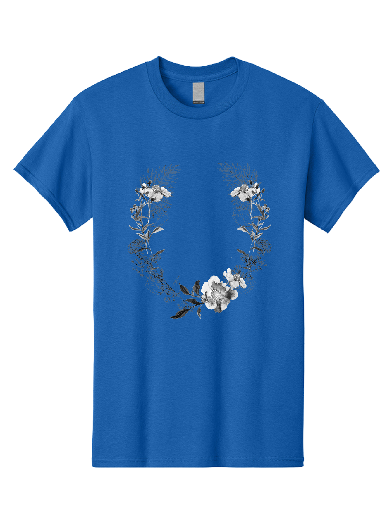 Floral-Wreath-2 Men'S Graphic Tee, 100% Cotton, Comfortable Casual Summer Wear, Machine Washable, Floral Wreath, Flowers And Leaves, Black And White Illustration, Delicate Botanicals, Floral Arrangement, Vintage Style, Elegant Design, Aac310