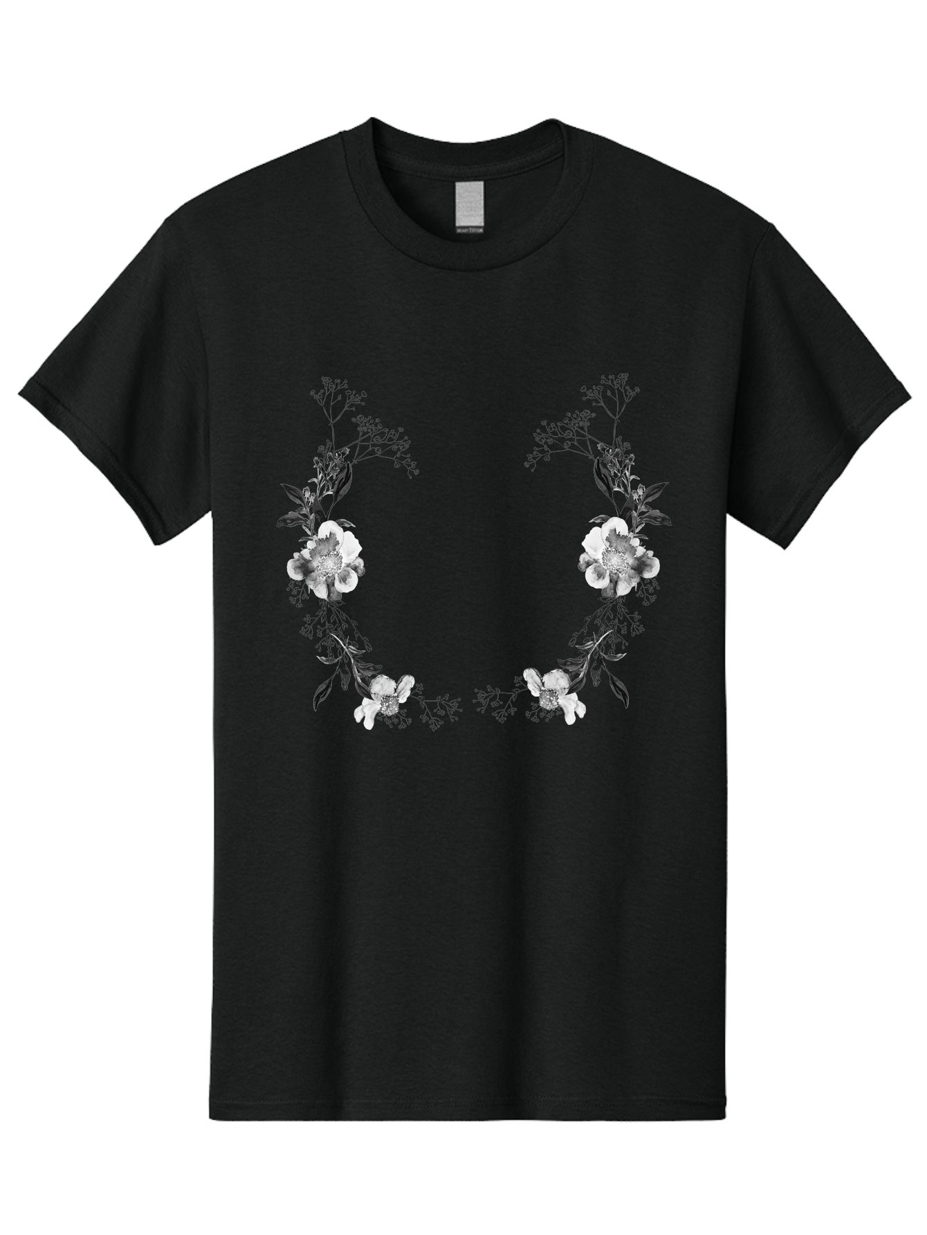 Floral Men'S Graphic Tee, 100% Cotton, Comfortable Casual Summer Wear, Machine Washable, Floral Arch, White Flowers, Black Leaves, Elegant Design, Floral Arrangement, Minimalist Style, Delicate Patterns, Soft Colors, Whimsical Touch, Aac312