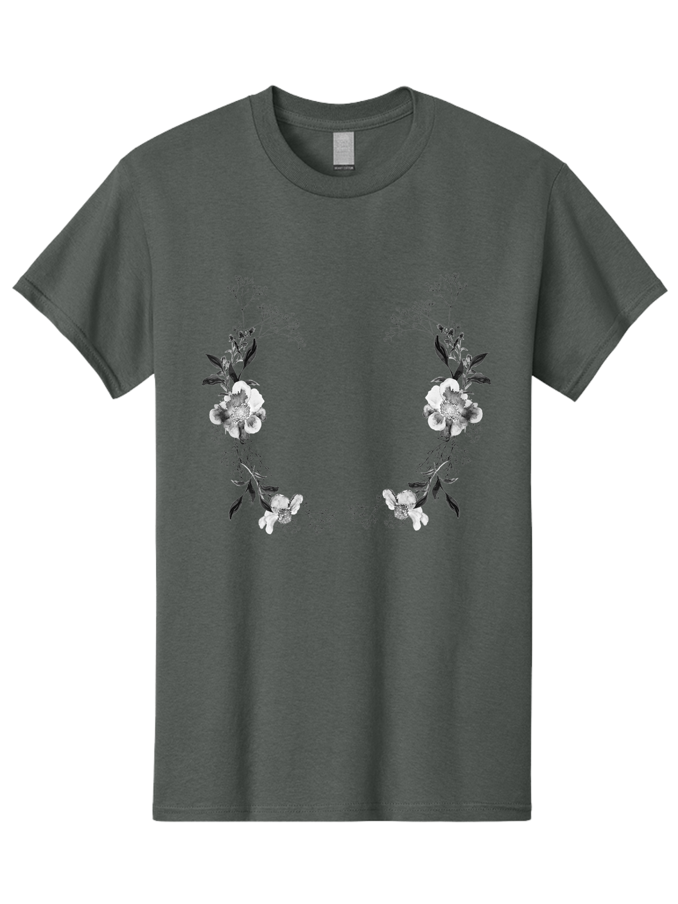 Floral Men'S Graphic Tee, 100% Cotton, Comfortable Casual Summer Wear, Machine Washable, Floral Arch, White Flowers, Black Leaves, Elegant Design, Floral Arrangement, Minimalist Style, Delicate Patterns, Soft Colors, Whimsical Touch, Aac312