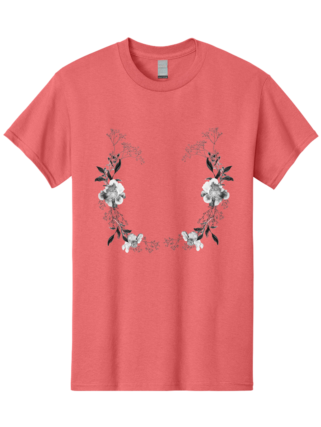 Floral Men'S Graphic Tee, 100% Cotton, Comfortable Casual Summer Wear, Machine Washable, Floral Arch, White Flowers, Black Leaves, Elegant Design, Floral Arrangement, Minimalist Style, Delicate Patterns, Soft Colors, Whimsical Touch, Aac312