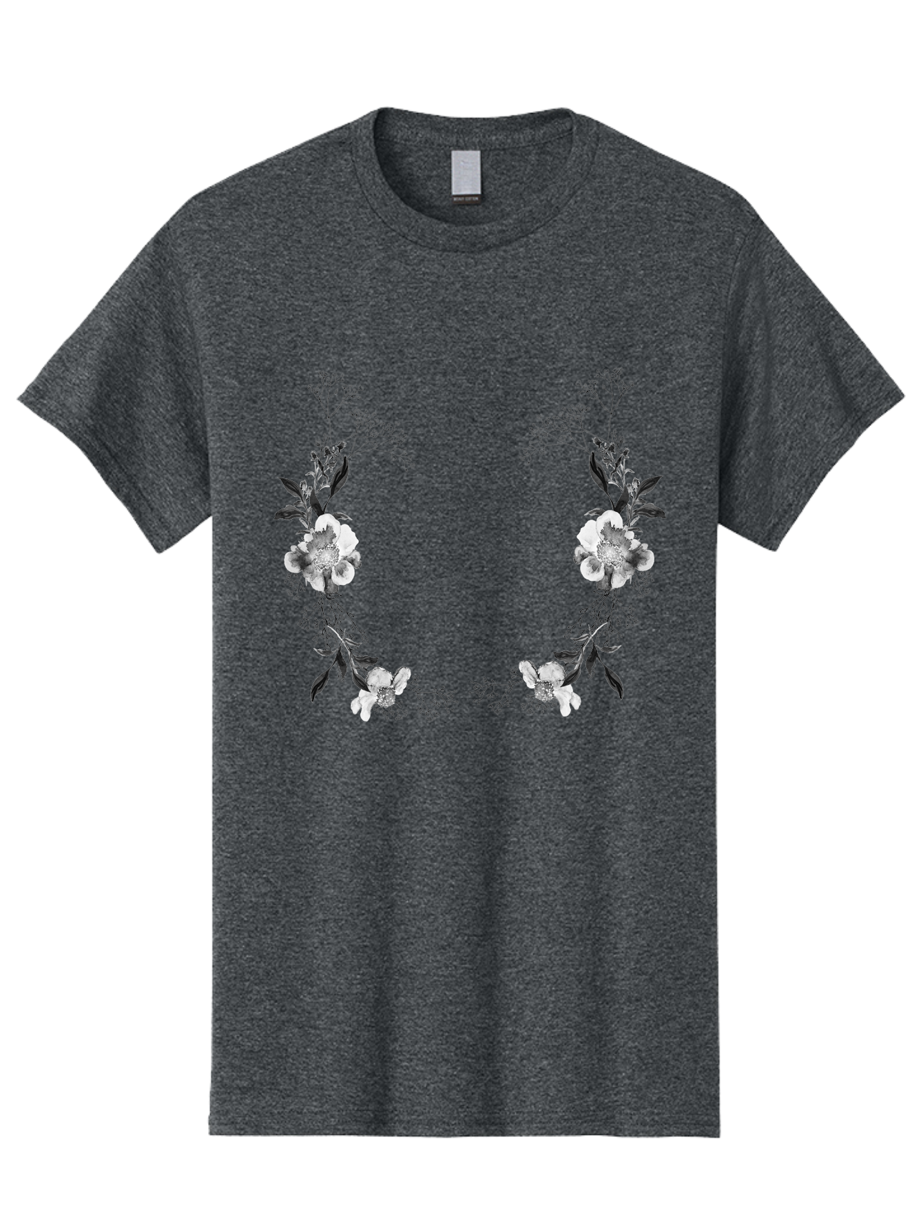 Floral Men'S Graphic Tee, 100% Cotton, Comfortable Casual Summer Wear, Machine Washable, Floral Arch, White Flowers, Black Leaves, Elegant Design, Floral Arrangement, Minimalist Style, Delicate Patterns, Soft Colors, Whimsical Touch, Aac312