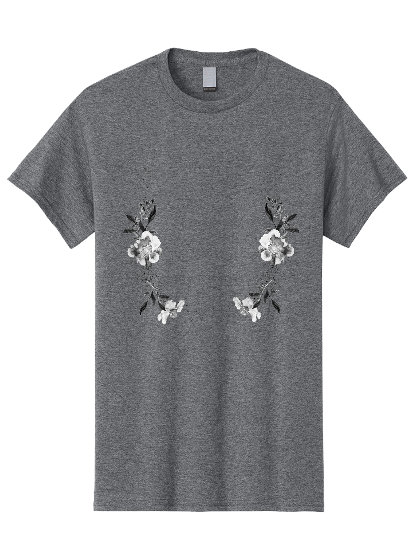 Floral Men'S Graphic Tee, 100% Cotton, Comfortable Casual Summer Wear, Machine Washable, Floral Arch, White Flowers, Black Leaves, Elegant Design, Floral Arrangement, Minimalist Style, Delicate Patterns, Soft Colors, Whimsical Touch, Aac312