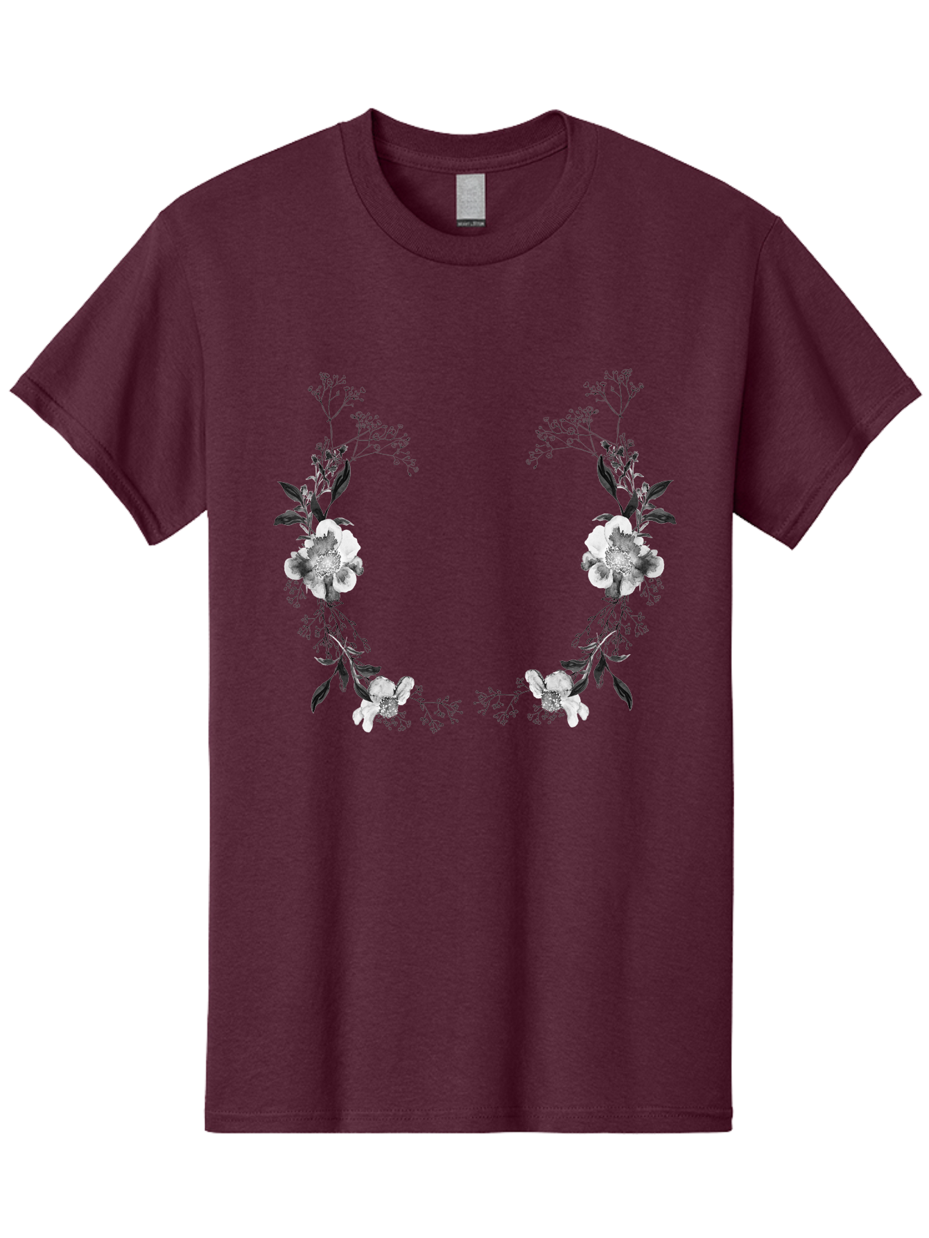Floral Men'S Graphic Tee, 100% Cotton, Comfortable Casual Summer Wear, Machine Washable, Floral Arch, White Flowers, Black Leaves, Elegant Design, Floral Arrangement, Minimalist Style, Delicate Patterns, Soft Colors, Whimsical Touch, Aac312