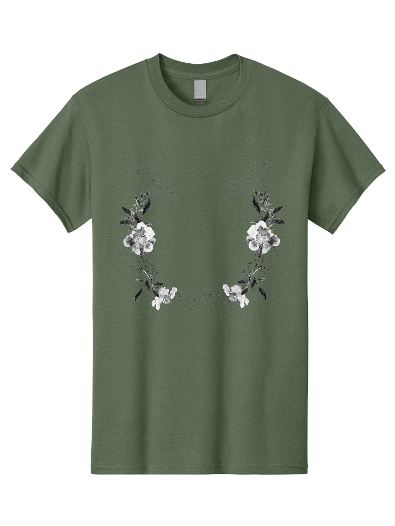 Floral Men'S Graphic Tee, 100% Cotton, Comfortable Casual Summer Wear, Machine Washable, Floral Arch, White Flowers, Black Leaves, Elegant Design, Floral Arrangement, Minimalist Style, Delicate Patterns, Soft Colors, Whimsical Touch, Aac312