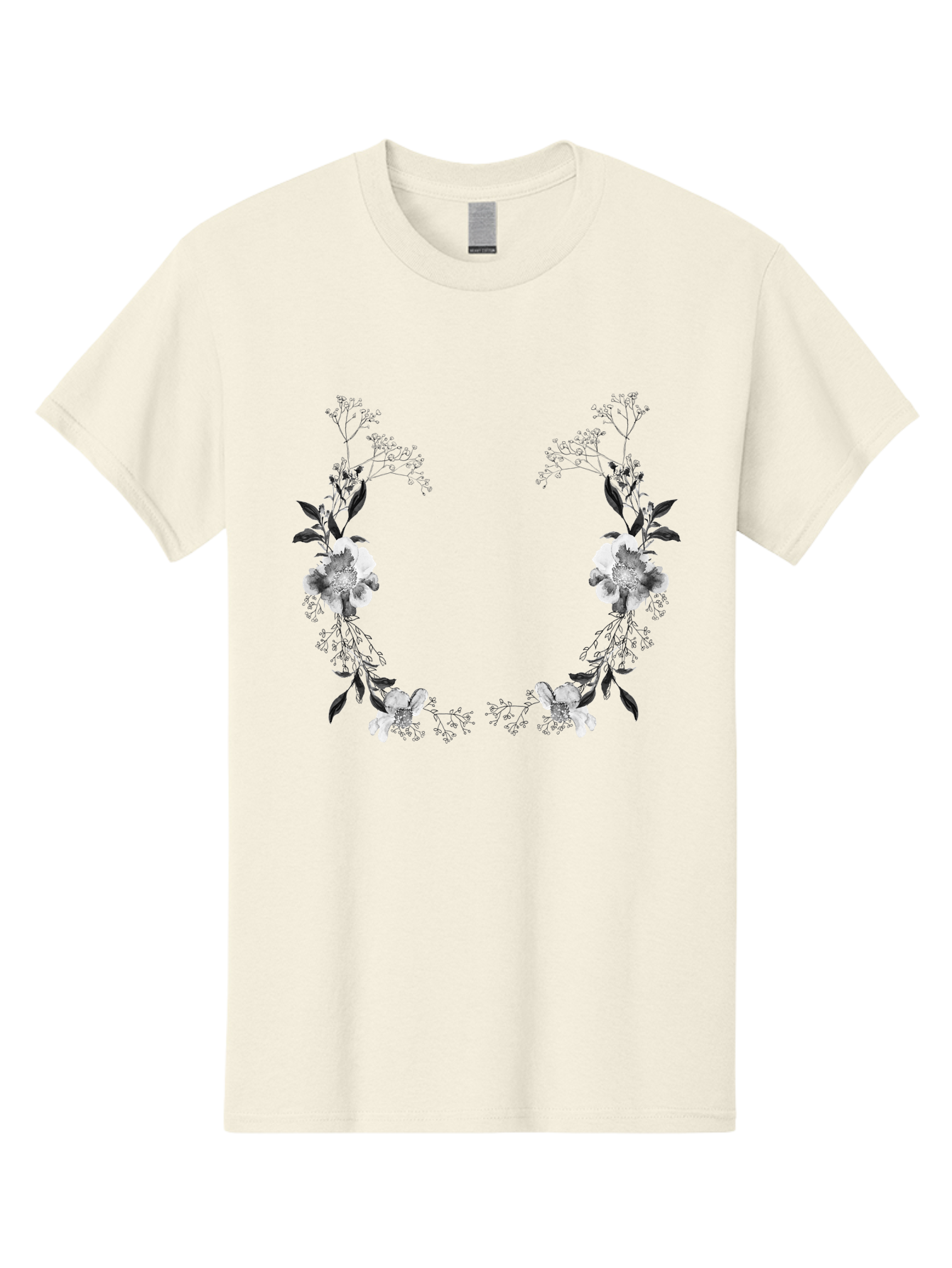 Floral Men'S Graphic Tee, 100% Cotton, Comfortable Casual Summer Wear, Machine Washable, Floral Arch, White Flowers, Black Leaves, Elegant Design, Floral Arrangement, Minimalist Style, Delicate Patterns, Soft Colors, Whimsical Touch, Aac312