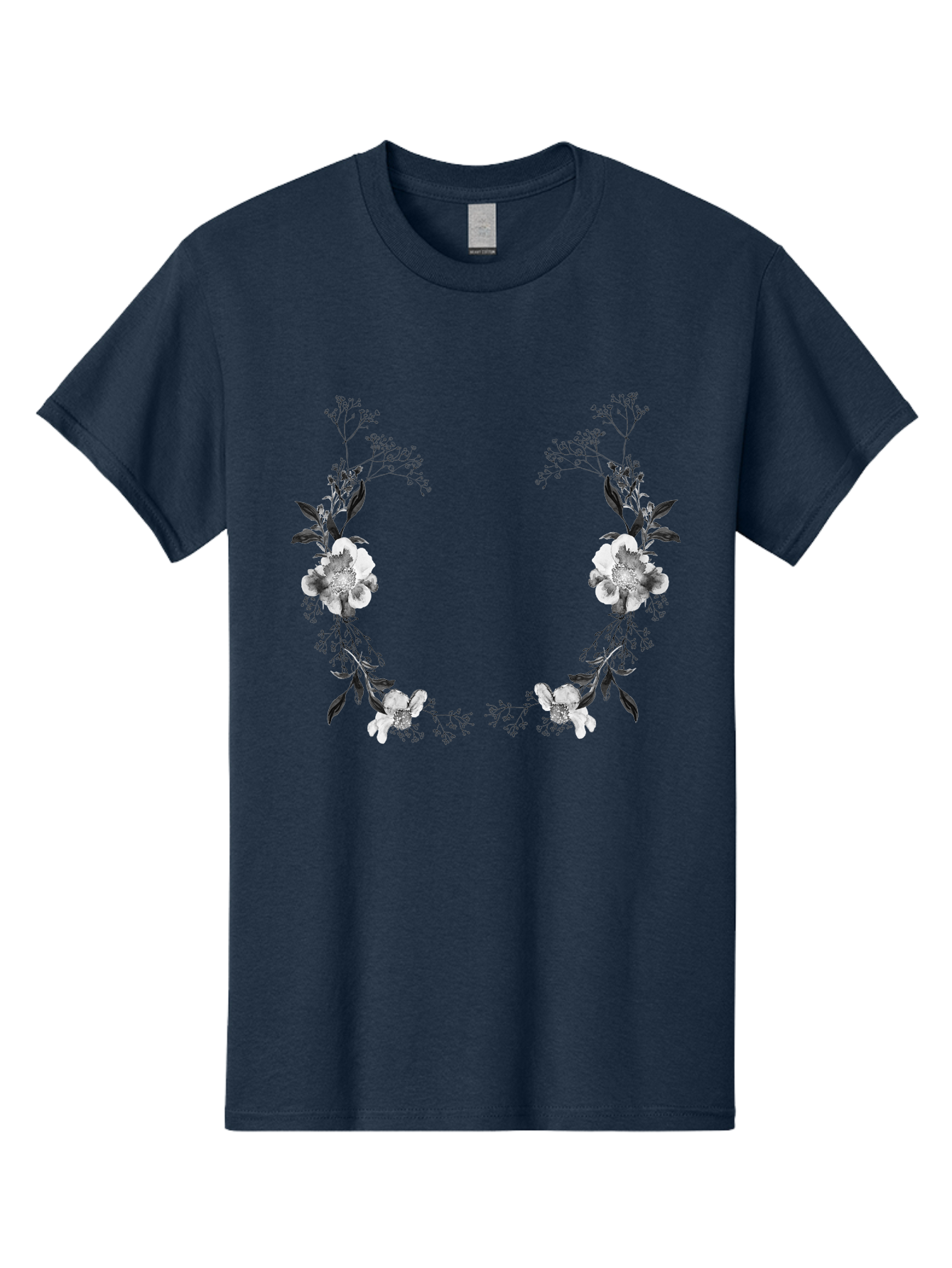 Floral Men'S Graphic Tee, 100% Cotton, Comfortable Casual Summer Wear, Machine Washable, Floral Arch, White Flowers, Black Leaves, Elegant Design, Floral Arrangement, Minimalist Style, Delicate Patterns, Soft Colors, Whimsical Touch, Aac312