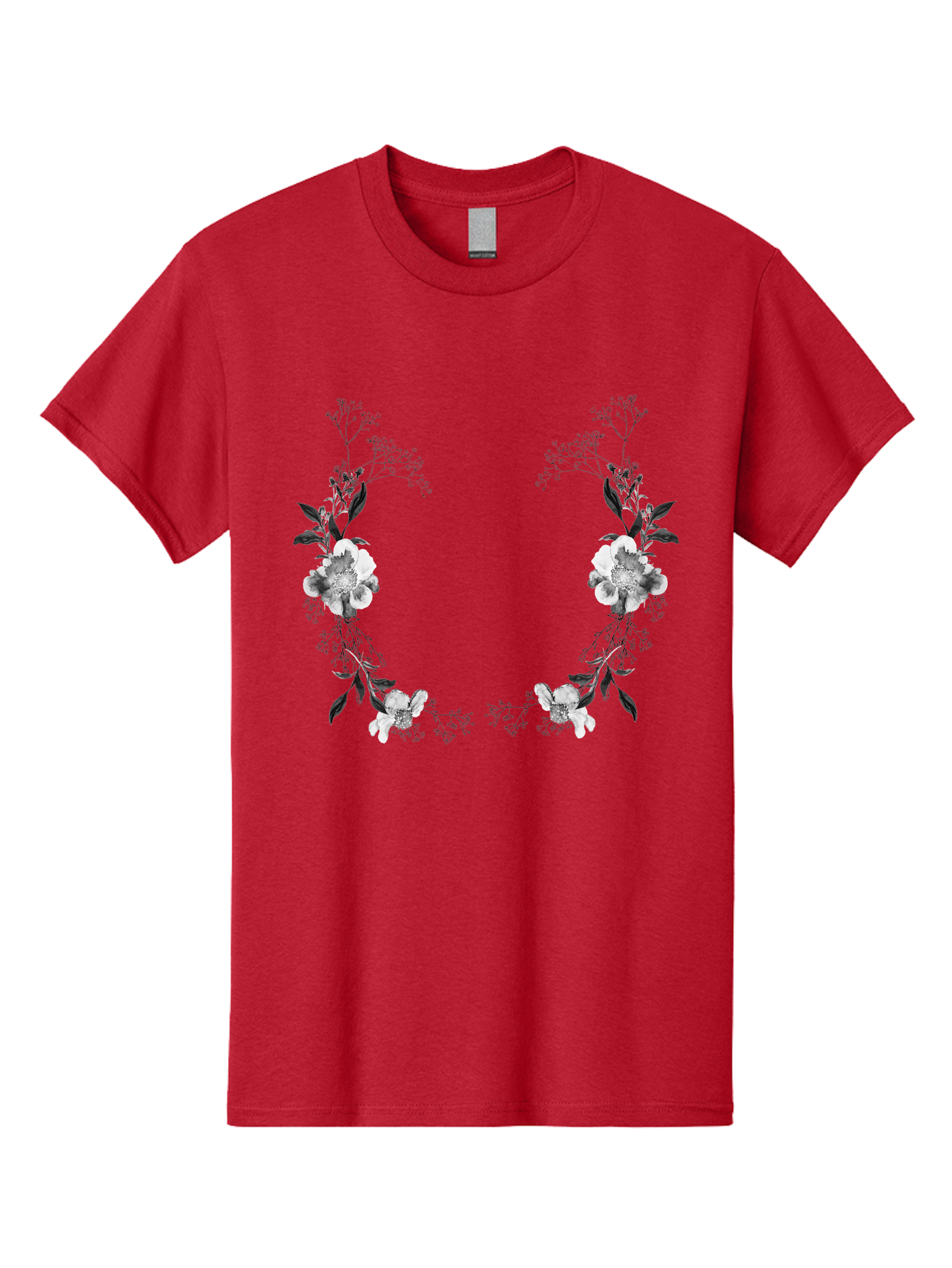 Floral Men'S Graphic Tee, 100% Cotton, Comfortable Casual Summer Wear, Machine Washable, Floral Arch, White Flowers, Black Leaves, Elegant Design, Floral Arrangement, Minimalist Style, Delicate Patterns, Soft Colors, Whimsical Touch, Aac312