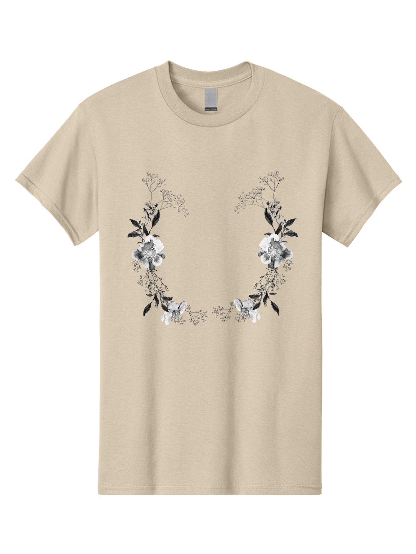 Floral Men'S Graphic Tee, 100% Cotton, Comfortable Casual Summer Wear, Machine Washable, Floral Arch, White Flowers, Black Leaves, Elegant Design, Floral Arrangement, Minimalist Style, Delicate Patterns, Soft Colors, Whimsical Touch, Aac312