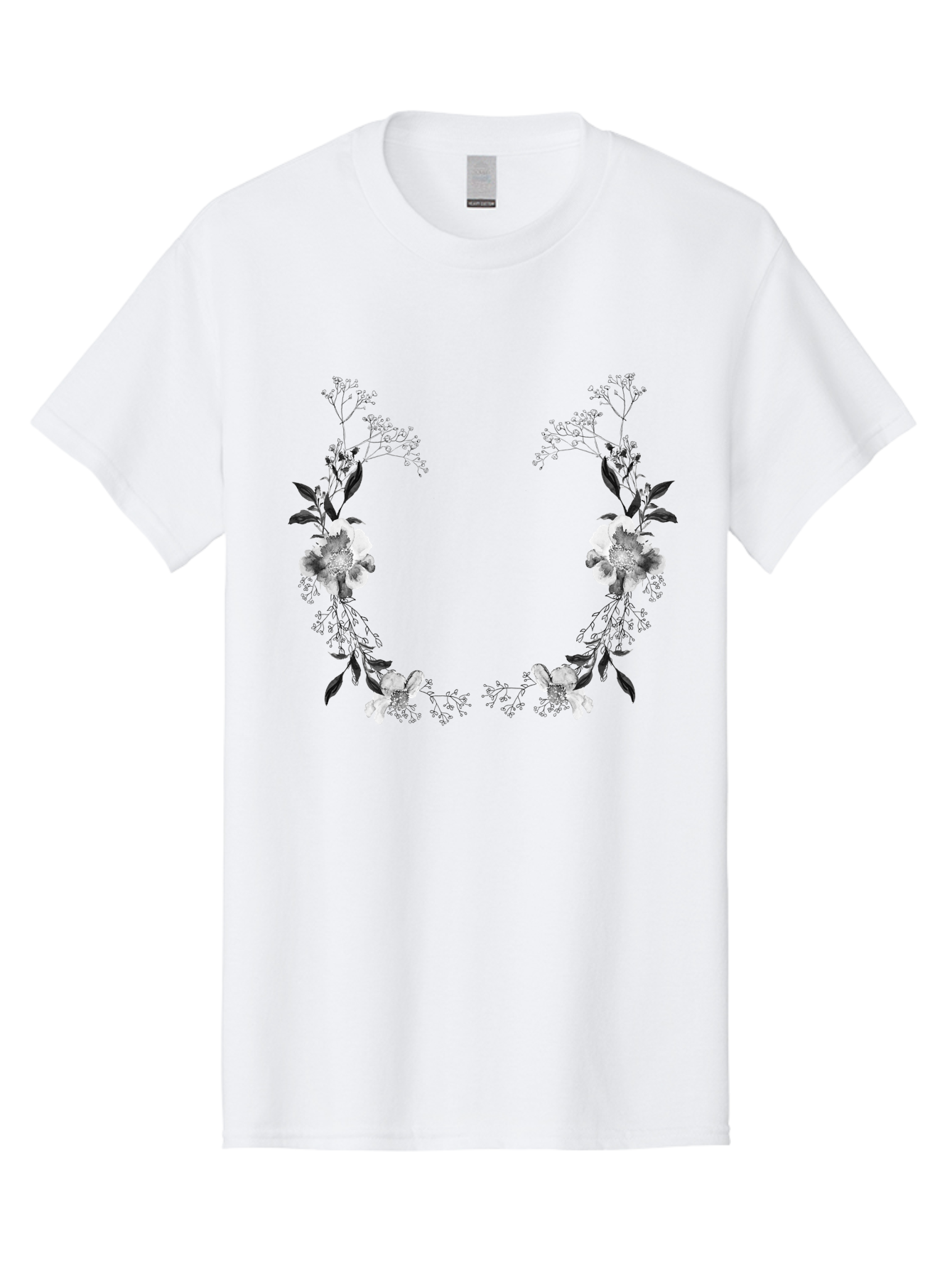 Floral Men'S Graphic Tee, 100% Cotton, Comfortable Casual Summer Wear, Machine Washable, Floral Arch, White Flowers, Black Leaves, Elegant Design, Floral Arrangement, Minimalist Style, Delicate Patterns, Soft Colors, Whimsical Touch, Aac312