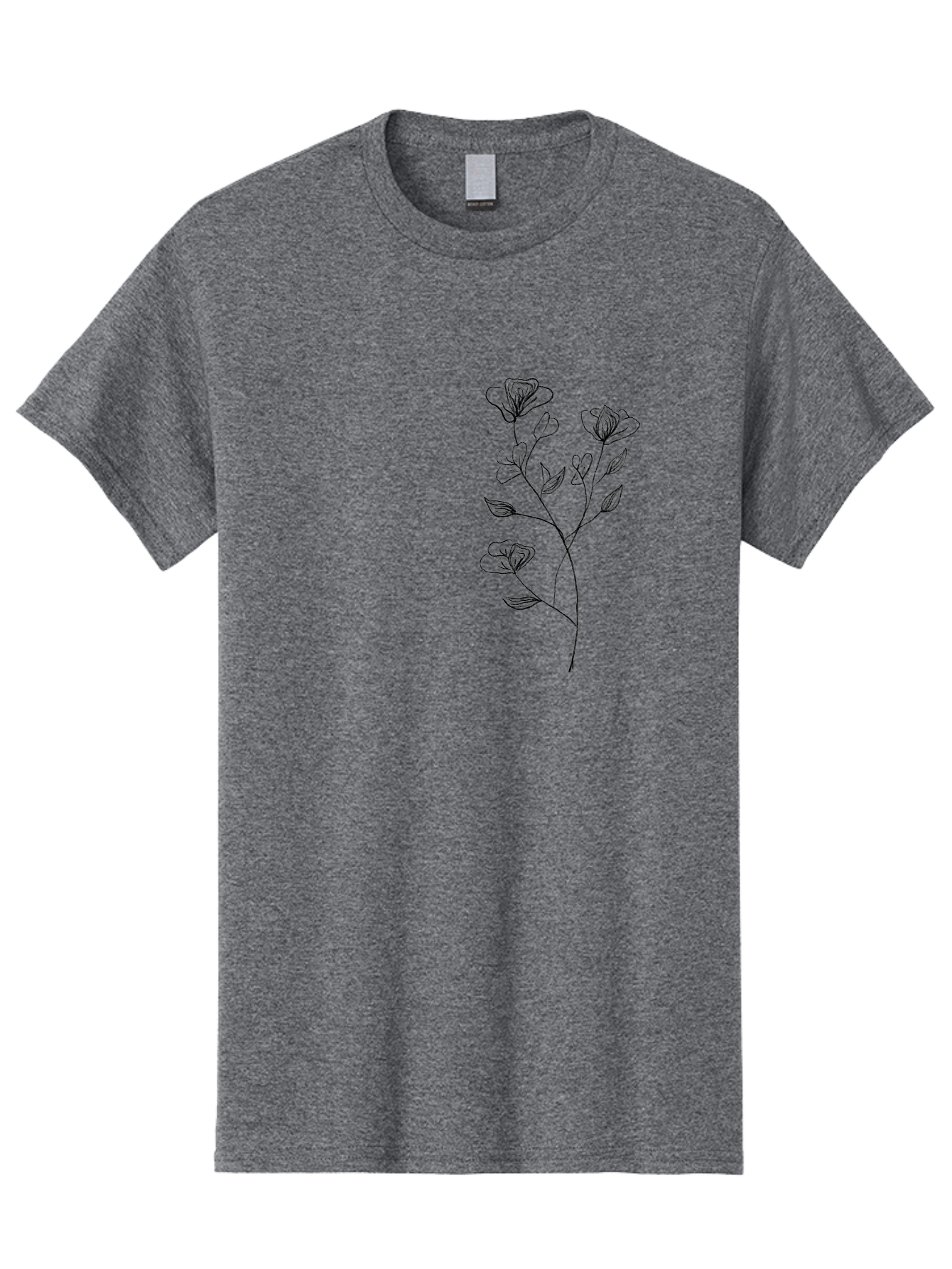 Flowers Men'S Graphic Tee, 100% Cotton, Comfortable Casual Summer Wear, Machine Washable, Simple Flowers, Line Art, Minimalist Design, Botanical Illustration, Delicate Petals, Elegant Stem, Artistic Expression, Floral Art Aac313