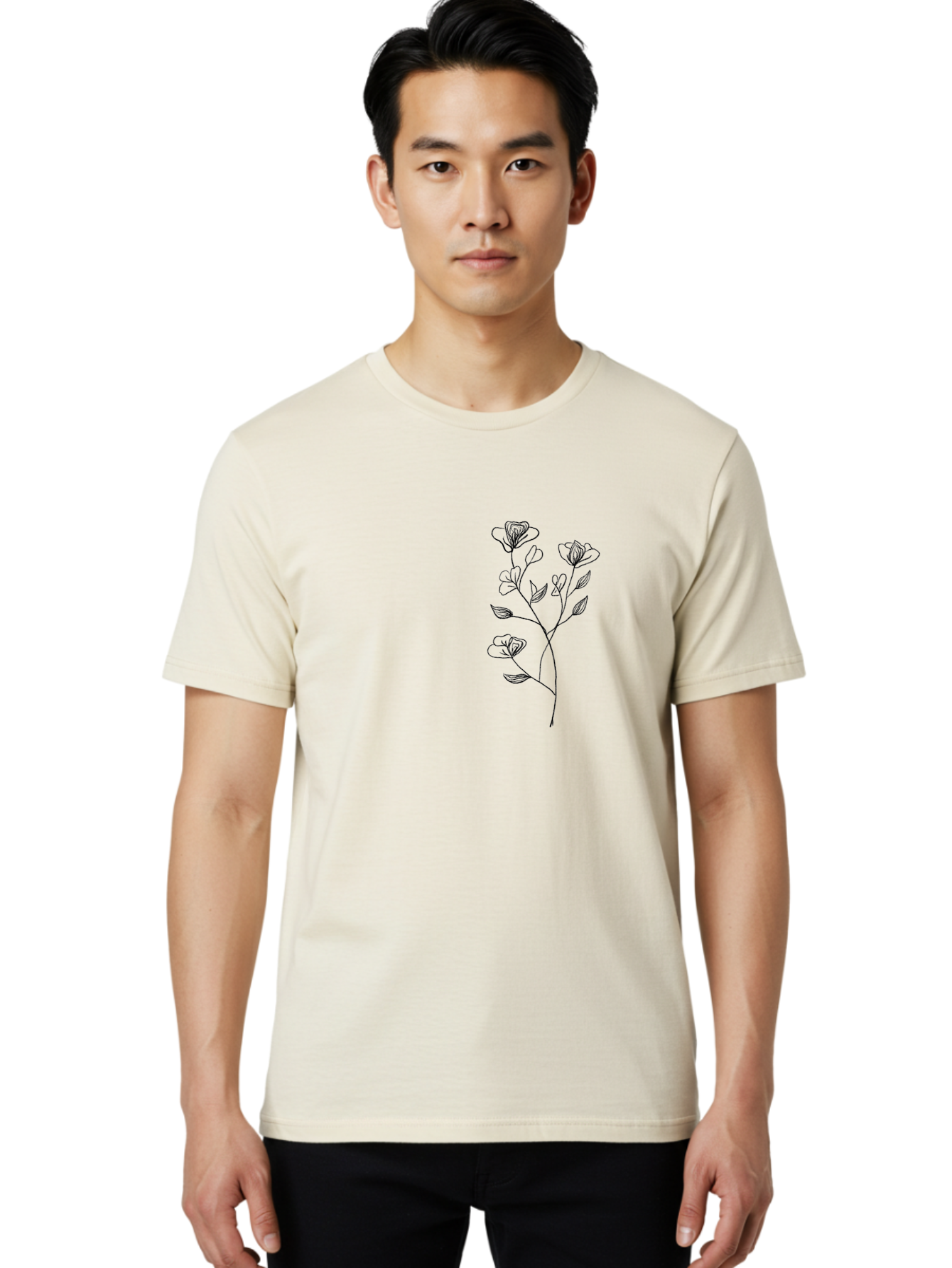 Flowers Men'S Graphic Tee, 100% Cotton, Comfortable Casual Summer Wear, Machine Washable, Simple Flowers, Line Art, Minimalist Design, Botanical Illustration, Delicate Petals, Elegant Stem, Artistic Expression, Floral Art Aac313
