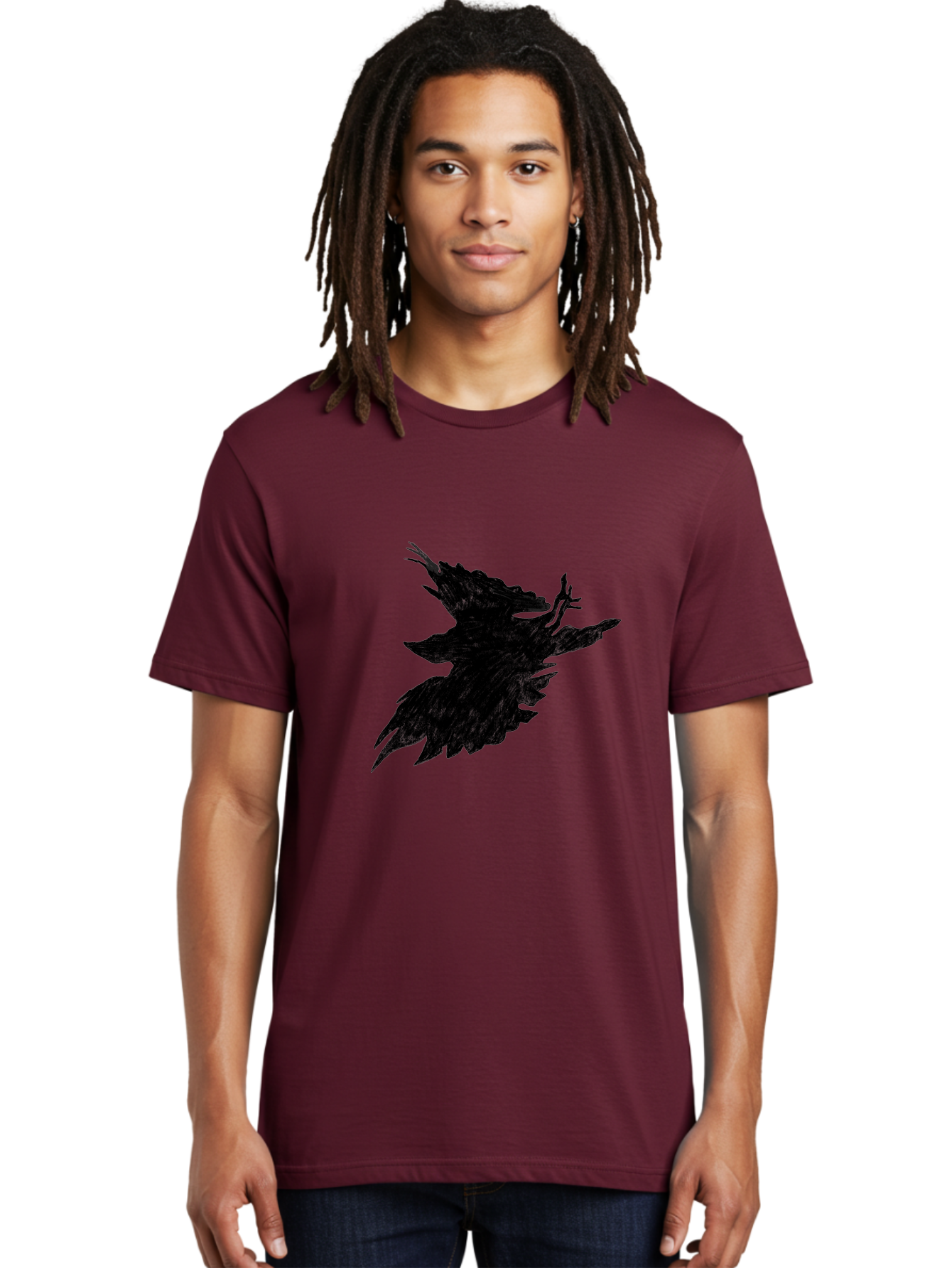 Flying-Bird-1 Men'S Graphic Tee, 100% Cotton, Comfortable Casual Summer Wear, Machine Washable, Black Bird In Flight, Silhouette, Abstract Art, Bird In Mid-Air, Wings Spread, Mysterious Creature, Dynamic Pose, Flying Bird, Dark Shape, Aac314