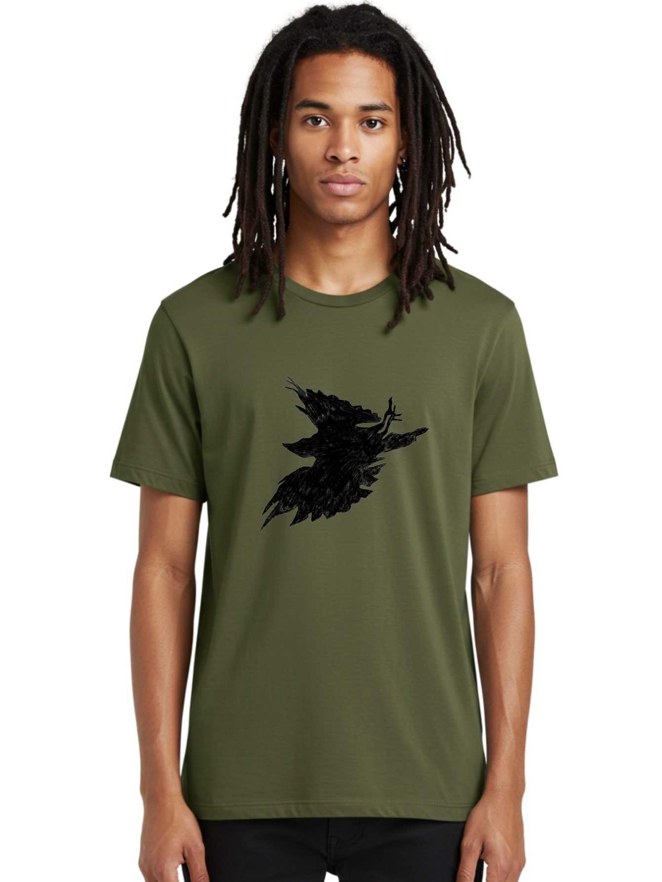 Flying-Bird-1 Men'S Graphic Tee, 100% Cotton, Comfortable Casual Summer Wear, Machine Washable, Black Bird In Flight, Silhouette, Abstract Art, Bird In Mid-Air, Wings Spread, Mysterious Creature, Dynamic Pose, Flying Bird, Dark Shape, Aac314