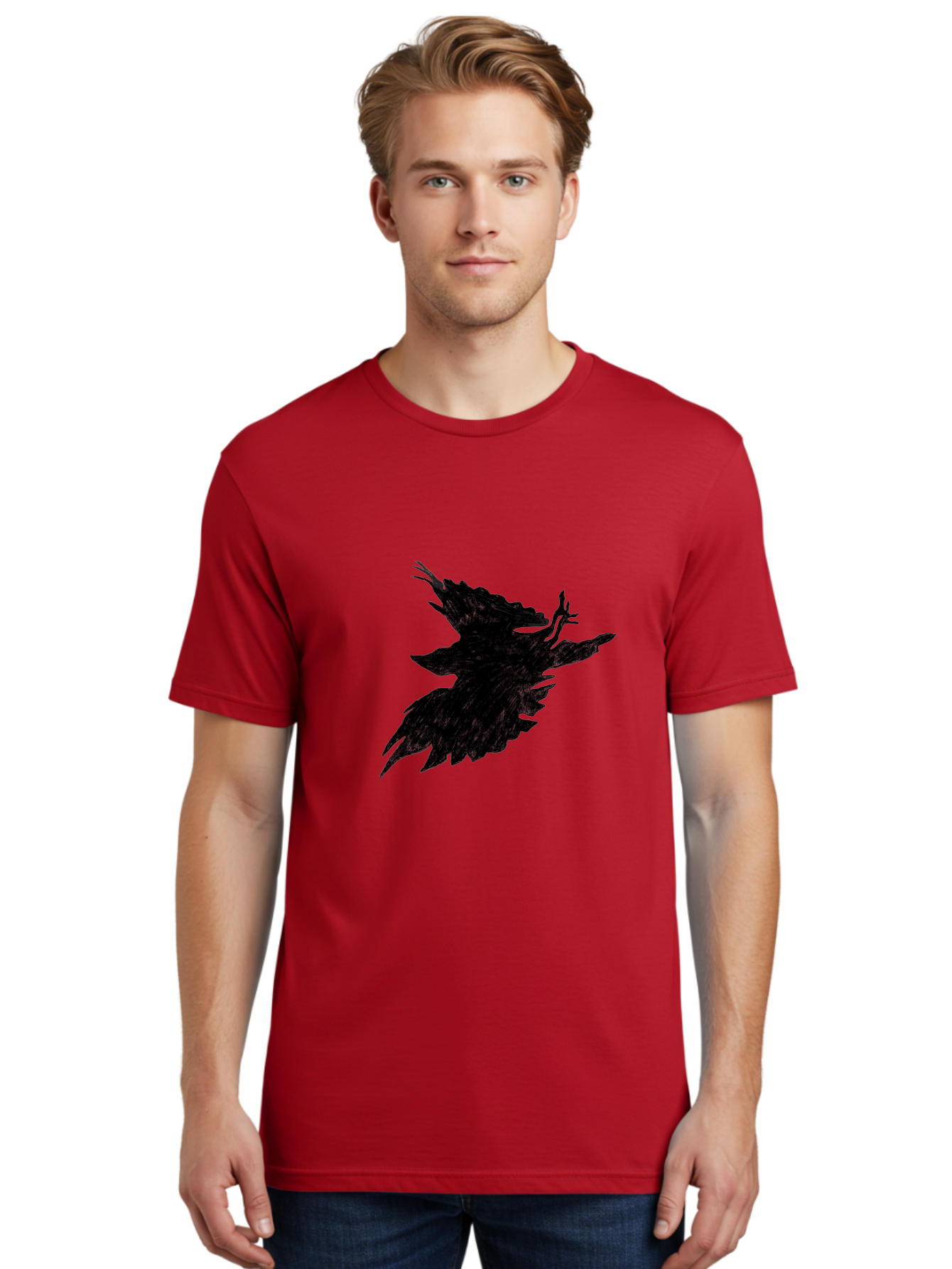 Flying-Bird-1 Men'S Graphic Tee, 100% Cotton, Comfortable Casual Summer Wear, Machine Washable, Black Bird In Flight, Silhouette, Abstract Art, Bird In Mid-Air, Wings Spread, Mysterious Creature, Dynamic Pose, Flying Bird, Dark Shape, Aac314
