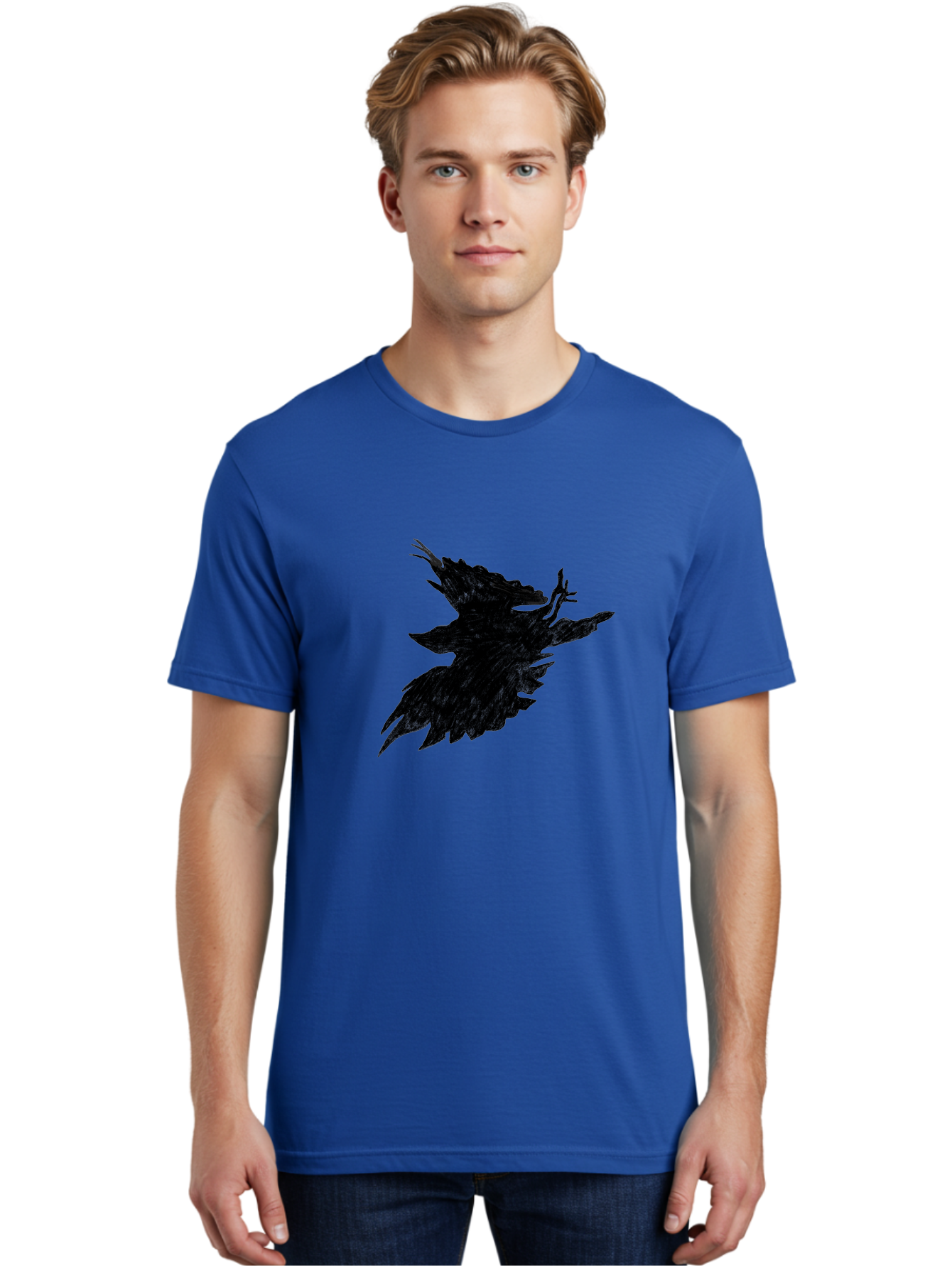 Flying-Bird-1 Men'S Graphic Tee, 100% Cotton, Comfortable Casual Summer Wear, Machine Washable, Black Bird In Flight, Silhouette, Abstract Art, Bird In Mid-Air, Wings Spread, Mysterious Creature, Dynamic Pose, Flying Bird, Dark Shape, Aac314