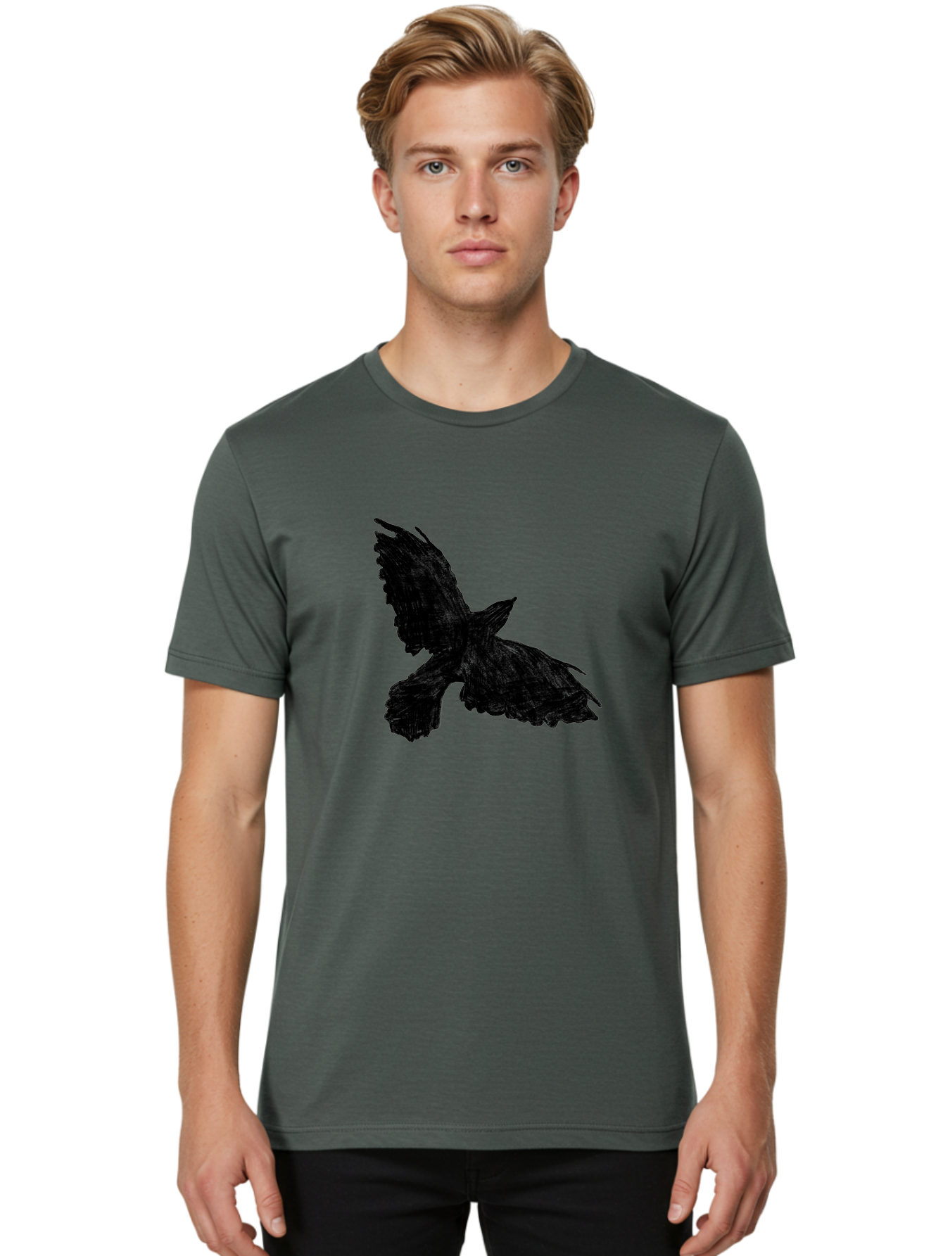 Flying-Bird Men'S Graphic Tee, 100% Cotton, Comfortable Casual Summer Wear, Machine Washable, Bird In Flight, Bird Silhouette, Flying Bird, Black Bird, Wingspan, Feathers, Bird'S Wings, Bird Flying, Winged Creature Aac315