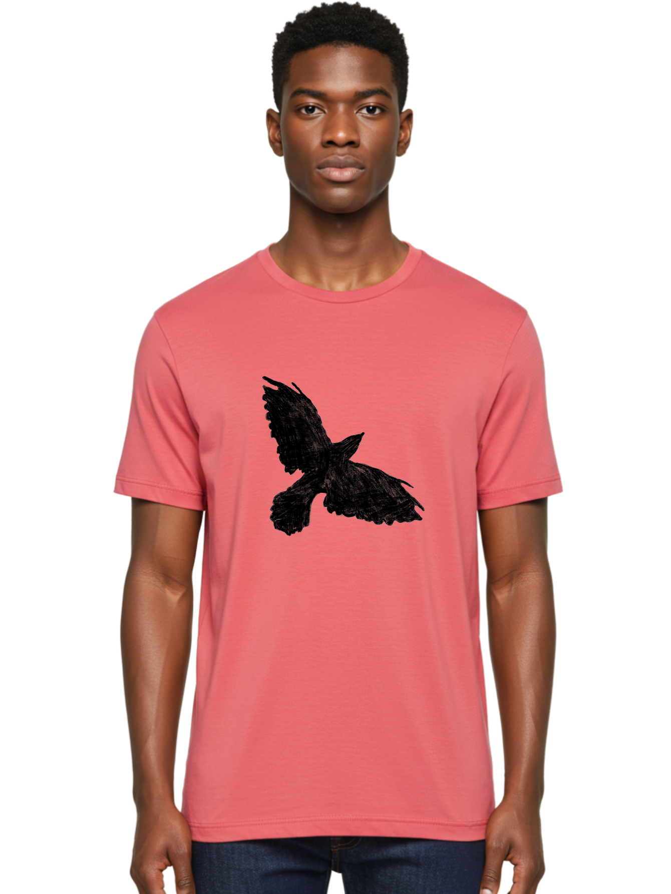 Flying-Bird Men'S Graphic Tee, 100% Cotton, Comfortable Casual Summer Wear, Machine Washable, Bird In Flight, Bird Silhouette, Flying Bird, Black Bird, Wingspan, Feathers, Bird'S Wings, Bird Flying, Winged Creature Aac315