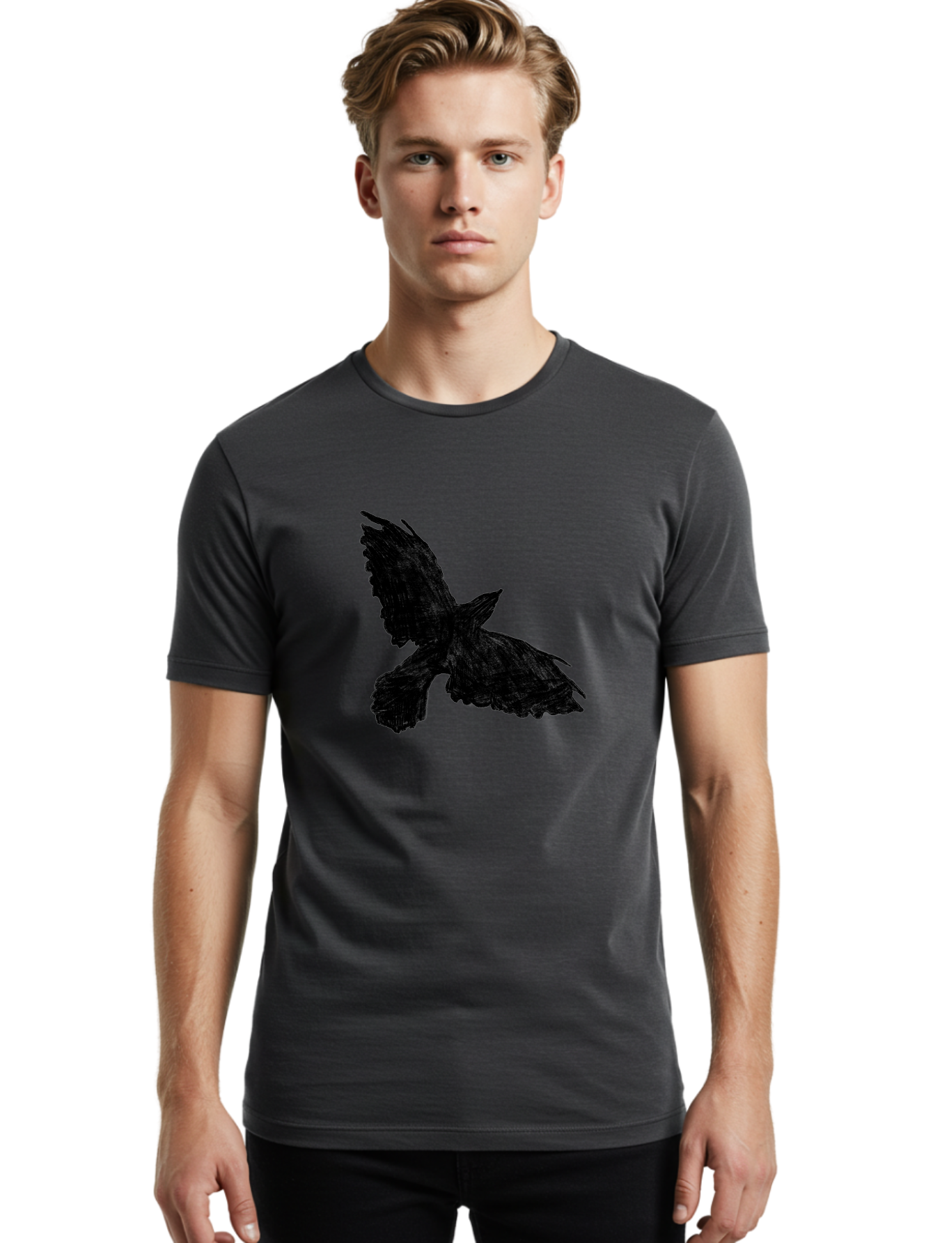 Flying-Bird Men'S Graphic Tee, 100% Cotton, Comfortable Casual Summer Wear, Machine Washable, Bird In Flight, Bird Silhouette, Flying Bird, Black Bird, Wingspan, Feathers, Bird'S Wings, Bird Flying, Winged Creature Aac315