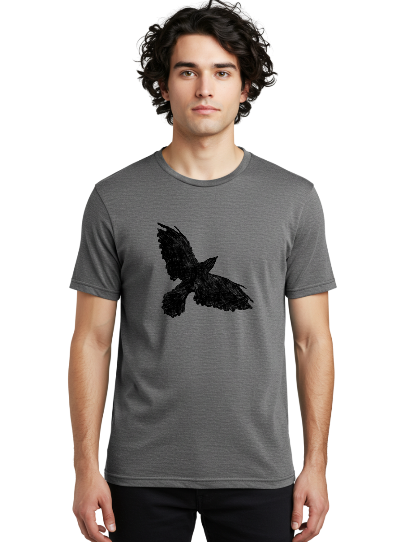 Flying-Bird Men'S Graphic Tee, 100% Cotton, Comfortable Casual Summer Wear, Machine Washable, Bird In Flight, Bird Silhouette, Flying Bird, Black Bird, Wingspan, Feathers, Bird'S Wings, Bird Flying, Winged Creature Aac315