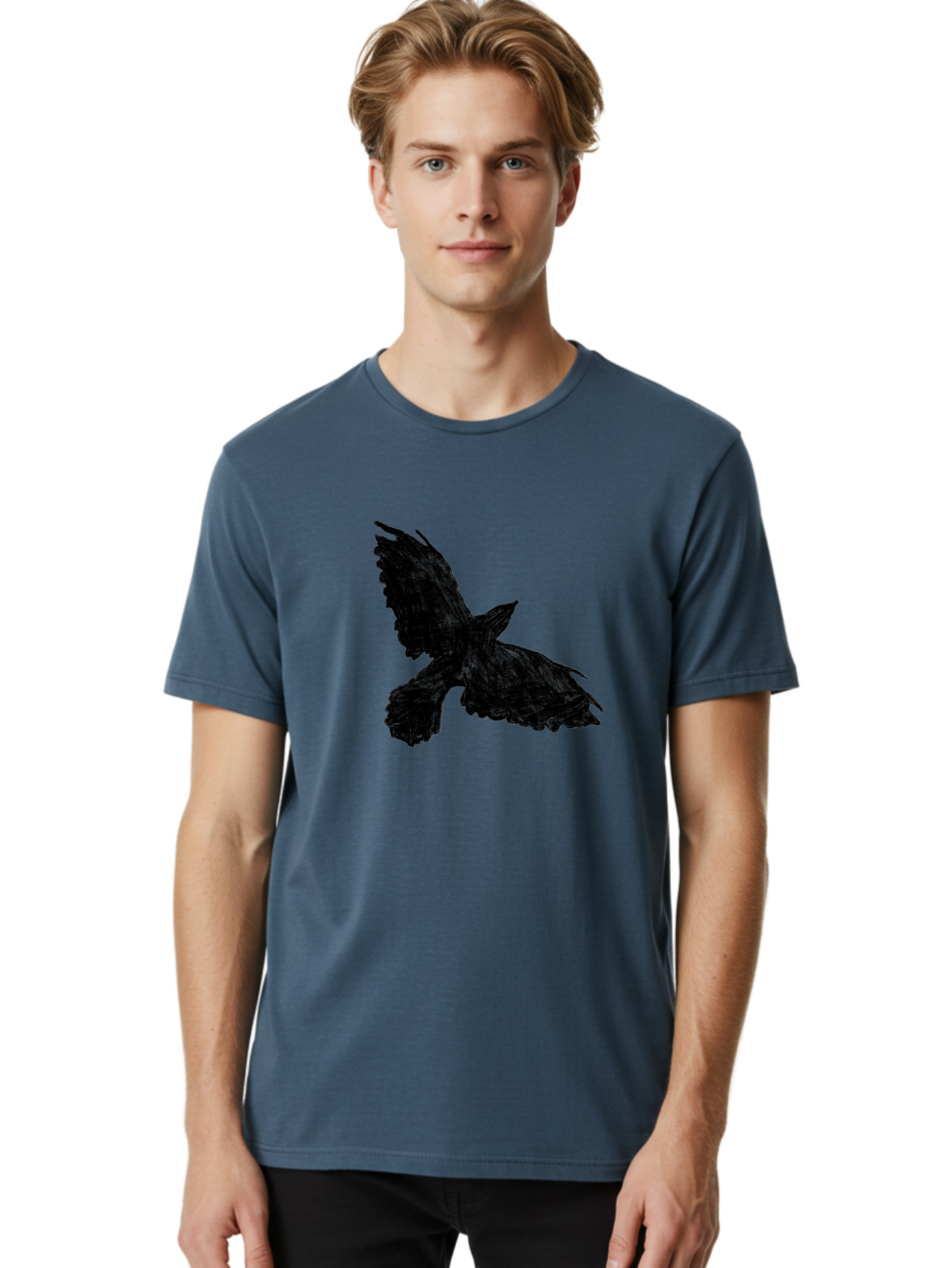 Flying-Bird Men'S Graphic Tee, 100% Cotton, Comfortable Casual Summer Wear, Machine Washable, Bird In Flight, Bird Silhouette, Flying Bird, Black Bird, Wingspan, Feathers, Bird'S Wings, Bird Flying, Winged Creature Aac315