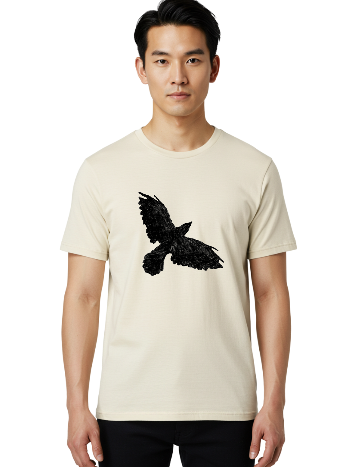 Flying-Bird Men'S Graphic Tee, 100% Cotton, Comfortable Casual Summer Wear, Machine Washable, Bird In Flight, Bird Silhouette, Flying Bird, Black Bird, Wingspan, Feathers, Bird'S Wings, Bird Flying, Winged Creature Aac315