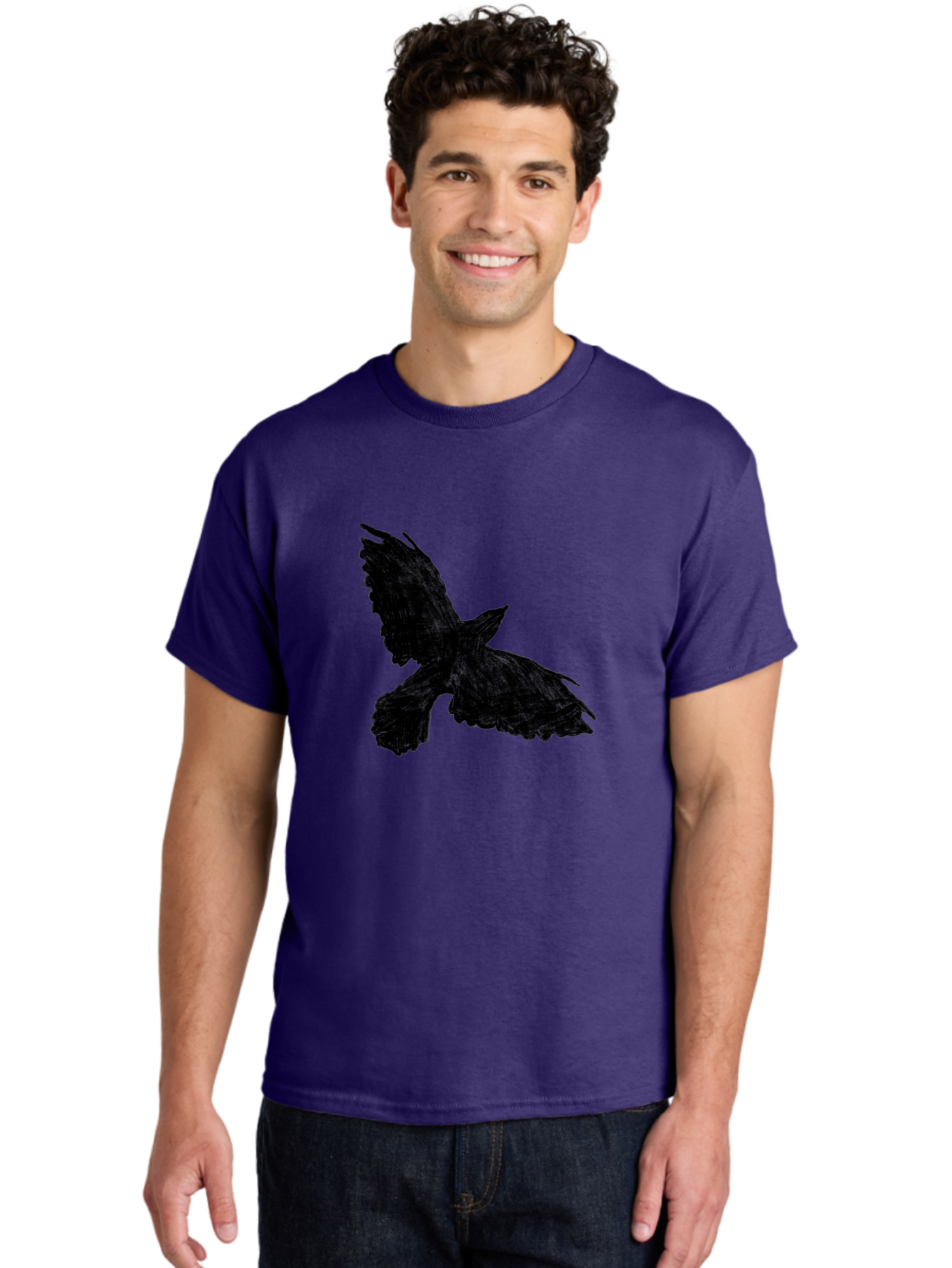 Flying-Bird Men'S Graphic Tee, 100% Cotton, Comfortable Casual Summer Wear, Machine Washable, Bird In Flight, Bird Silhouette, Flying Bird, Black Bird, Wingspan, Feathers, Bird'S Wings, Bird Flying, Winged Creature Aac315