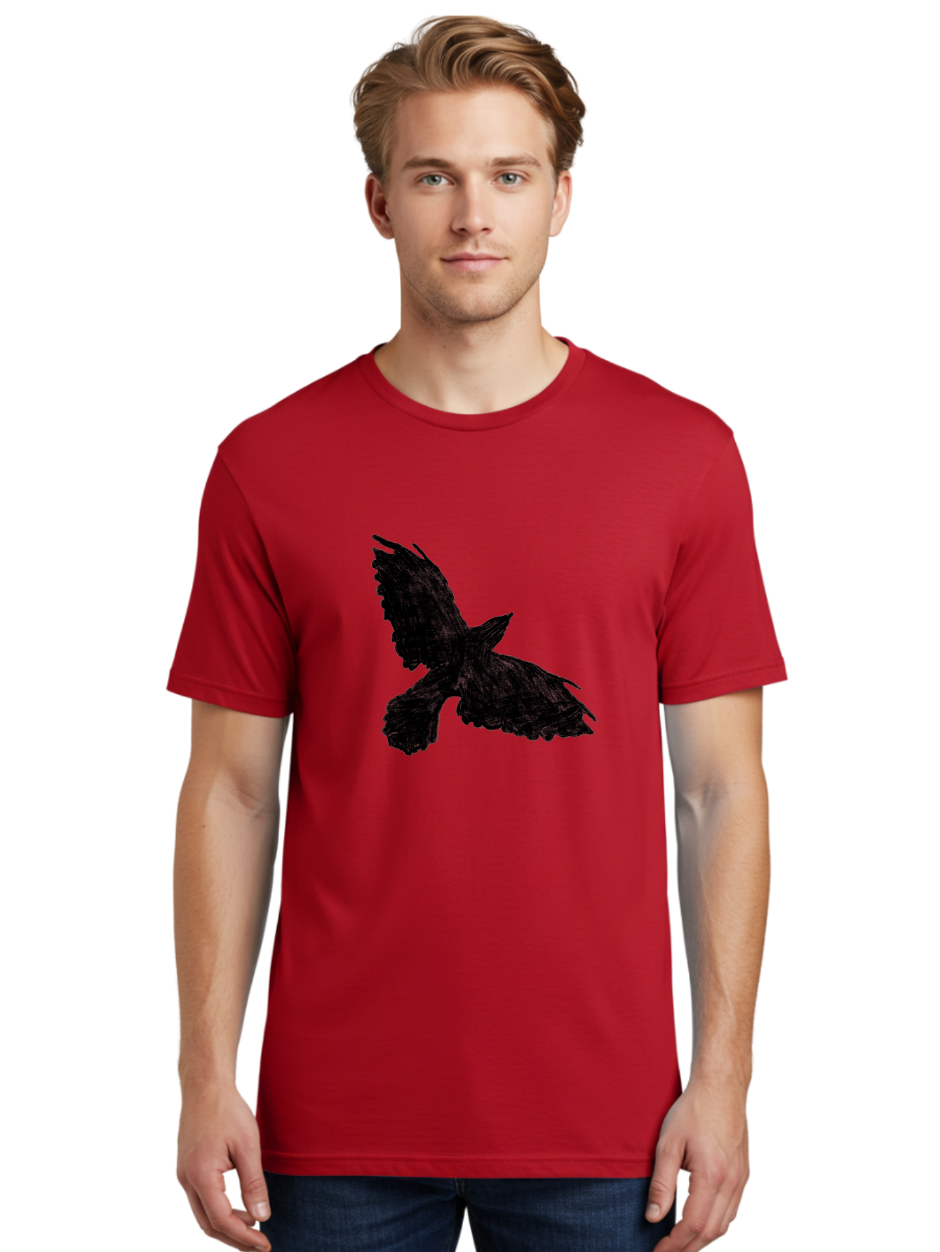 Flying-Bird Men'S Graphic Tee, 100% Cotton, Comfortable Casual Summer Wear, Machine Washable, Bird In Flight, Bird Silhouette, Flying Bird, Black Bird, Wingspan, Feathers, Bird'S Wings, Bird Flying, Winged Creature Aac315