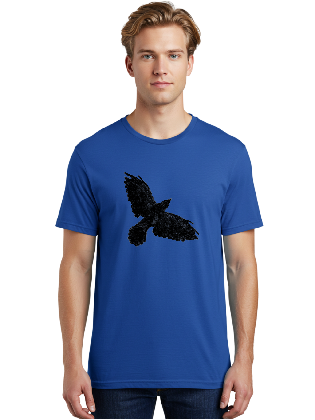 Flying-Bird Men'S Graphic Tee, 100% Cotton, Comfortable Casual Summer Wear, Machine Washable, Bird In Flight, Bird Silhouette, Flying Bird, Black Bird, Wingspan, Feathers, Bird'S Wings, Bird Flying, Winged Creature Aac315