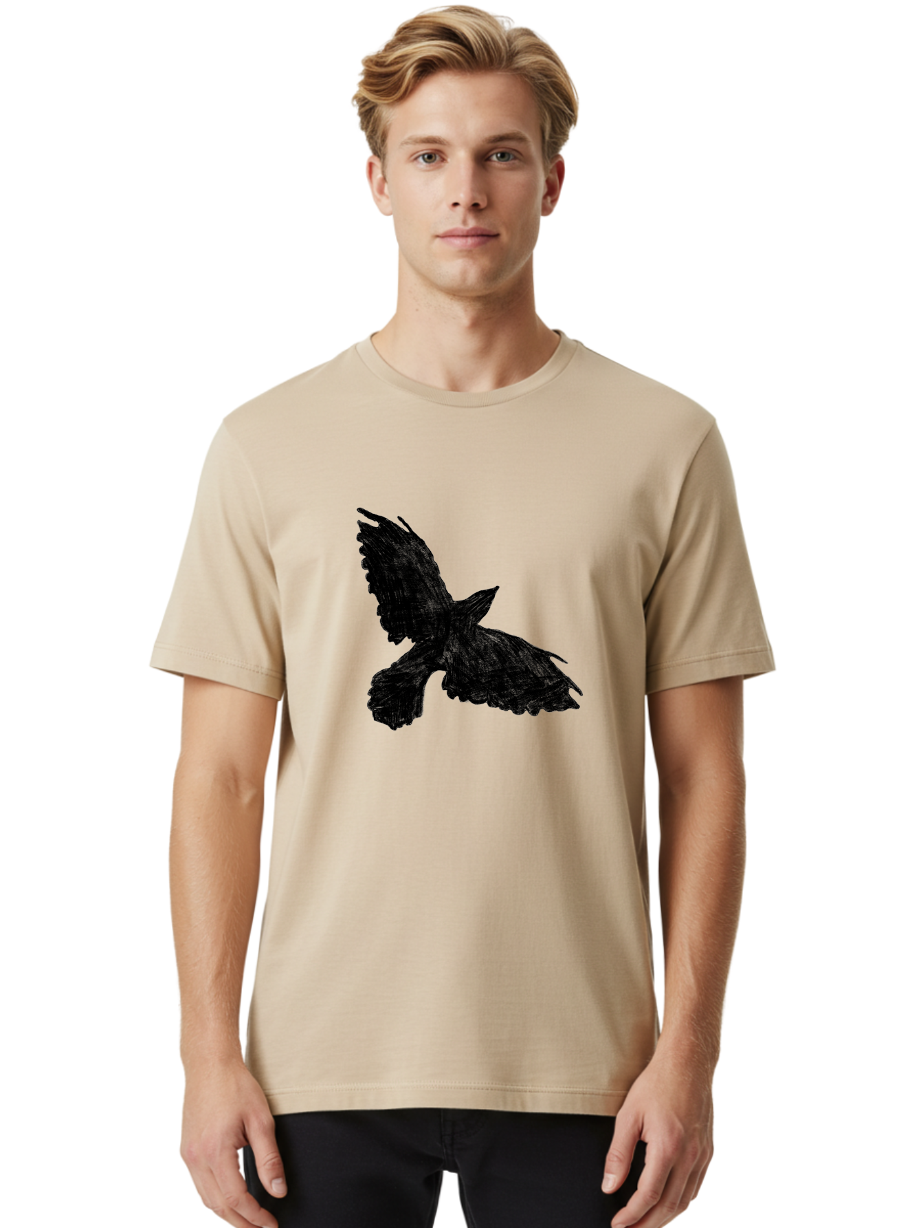 Flying-Bird Men'S Graphic Tee, 100% Cotton, Comfortable Casual Summer Wear, Machine Washable, Bird In Flight, Bird Silhouette, Flying Bird, Black Bird, Wingspan, Feathers, Bird'S Wings, Bird Flying, Winged Creature Aac315