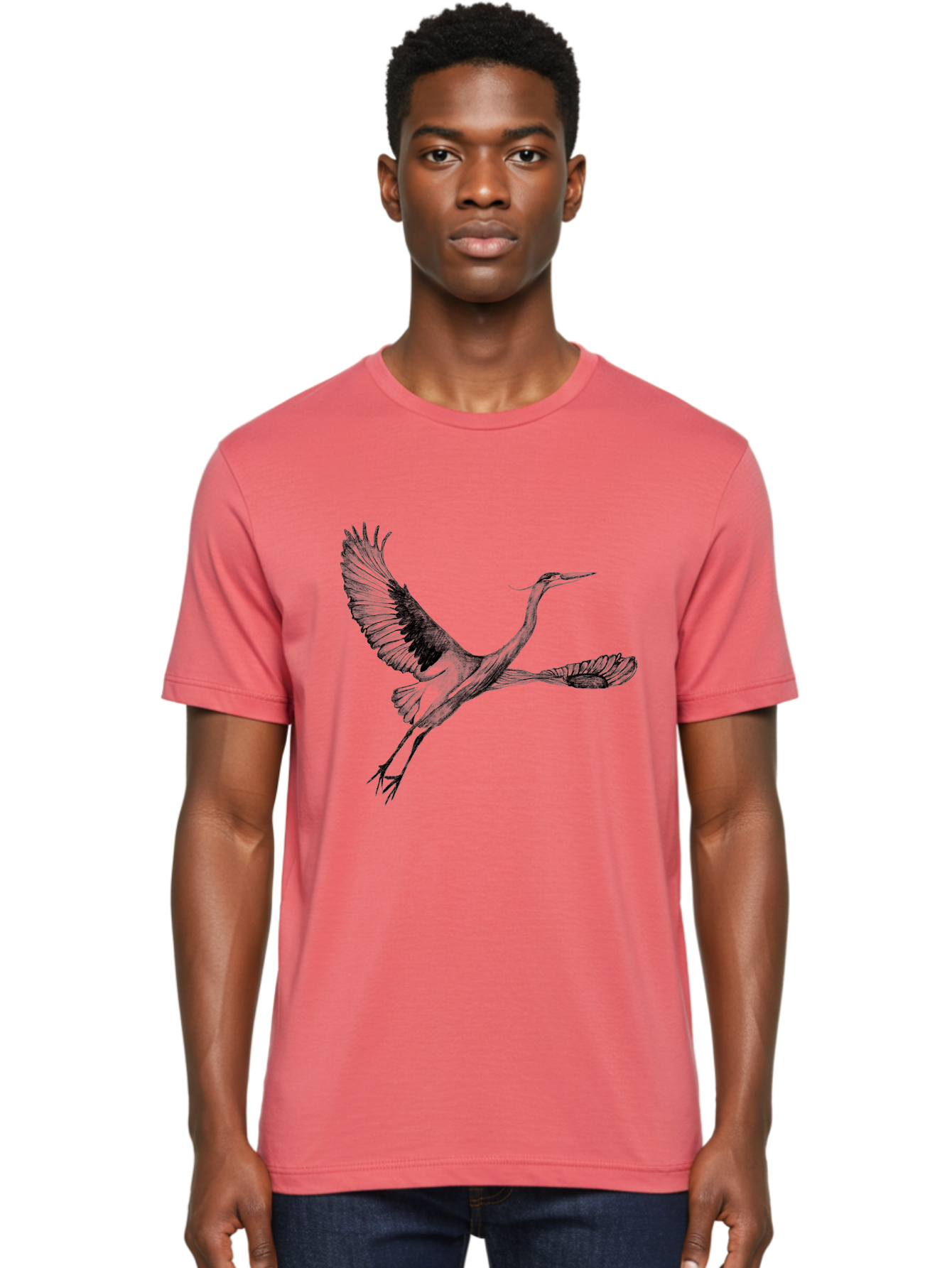 Flying-Crane Men'S Graphic Tee, 100% Cotton, Comfortable Casual Summer Wear, Machine Washable, Crane, Bird, Flying, Wildlife, Free Bird, Natural Elegance, Majestic Wings, Flying Crane, Dynamic Pose, Serene Atmosphere, Wild Bird Aac316