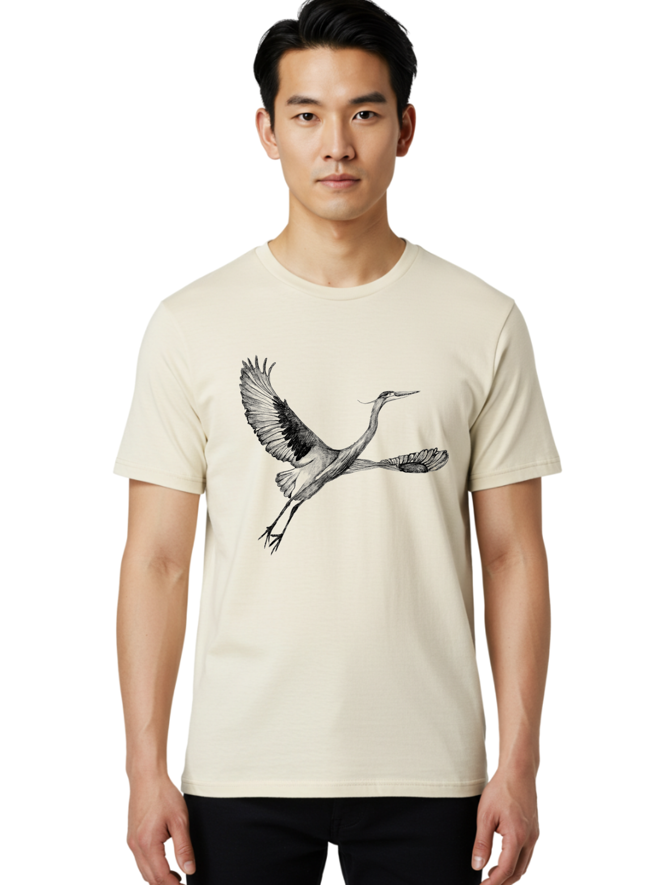 Flying-Crane Men'S Graphic Tee, 100% Cotton, Comfortable Casual Summer Wear, Machine Washable, Crane, Bird, Flying, Wildlife, Free Bird, Natural Elegance, Majestic Wings, Flying Crane, Dynamic Pose, Serene Atmosphere, Wild Bird Aac316