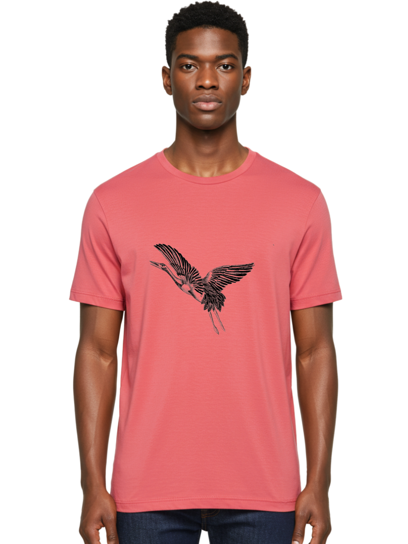 Flying-Heron Men'S Graphic Tee, 100% Cotton, Comfortable Casual Summer Wear, Machine Washable, Heron In Flight, Bird Silhouette, Wingspan, Flying Bird, Nature Illustration, Wildlife Art, Monochrome Graphics, Heron Illustration, Bird In Flight Aac317