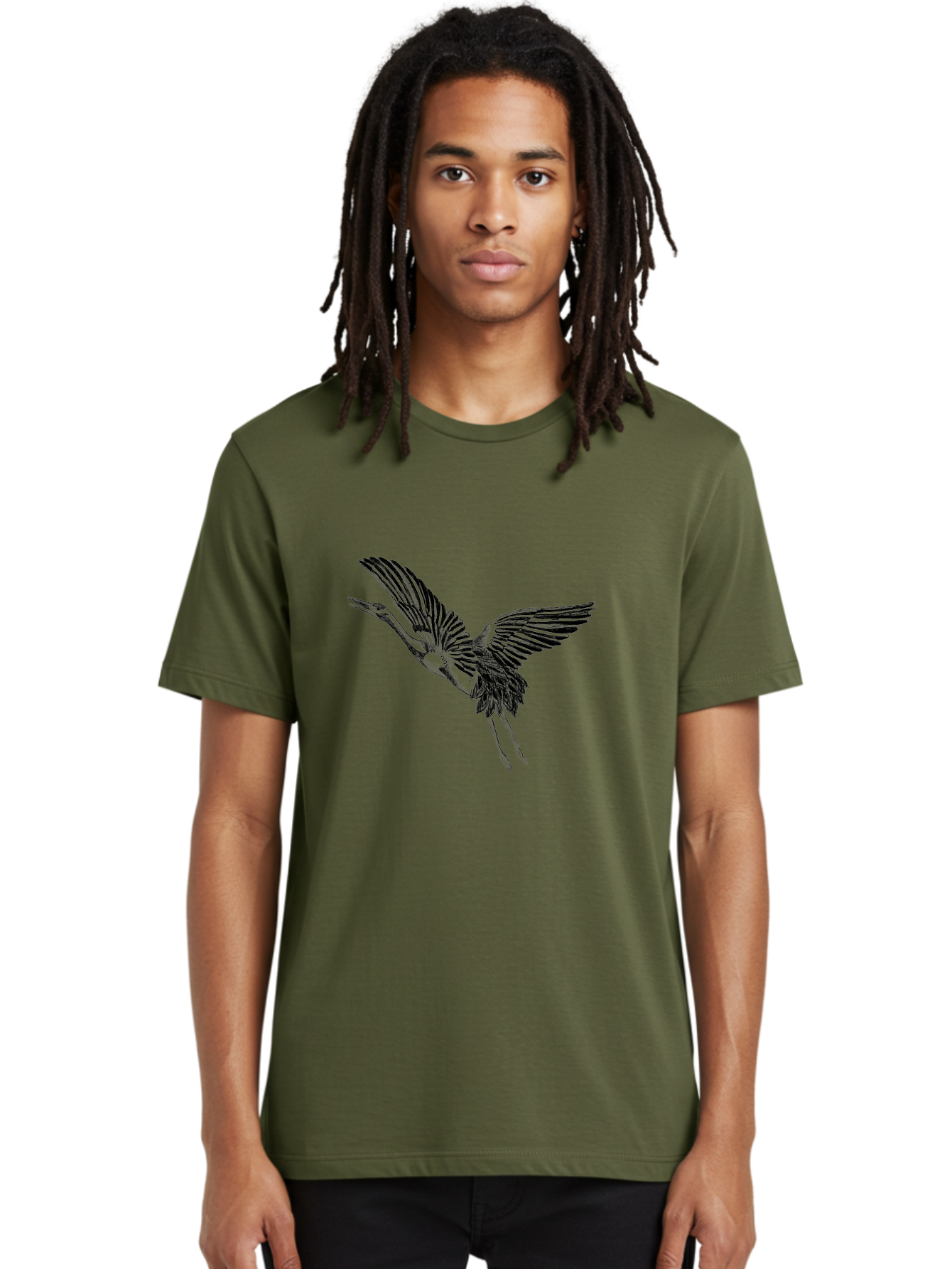 Flying-Heron Men'S Graphic Tee, 100% Cotton, Comfortable Casual Summer Wear, Machine Washable, Heron In Flight, Bird Silhouette, Wingspan, Flying Bird, Nature Illustration, Wildlife Art, Monochrome Graphics, Heron Illustration, Bird In Flight Aac317