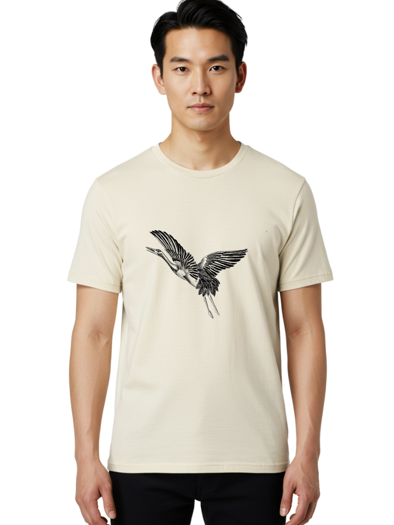 Flying-Heron Men'S Graphic Tee, 100% Cotton, Comfortable Casual Summer Wear, Machine Washable, Heron In Flight, Bird Silhouette, Wingspan, Flying Bird, Nature Illustration, Wildlife Art, Monochrome Graphics, Heron Illustration, Bird In Flight Aac317