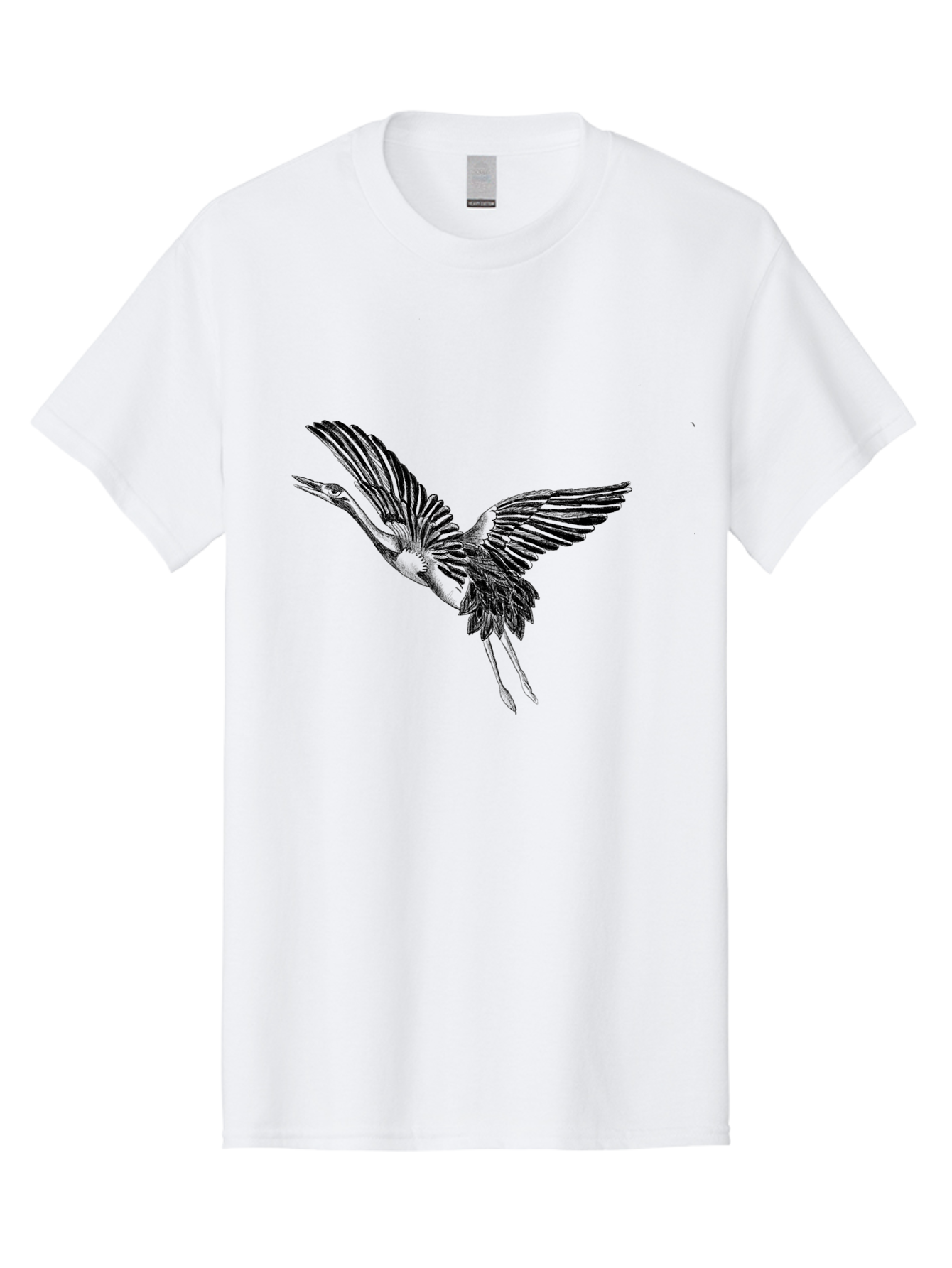 Flying-Heron Men'S Graphic Tee, 100% Cotton, Comfortable Casual Summer Wear, Machine Washable, Heron In Flight, Bird Silhouette, Wingspan, Flying Bird, Nature Illustration, Wildlife Art, Monochrome Graphics, Heron Illustration, Bird In Flight Aac317
