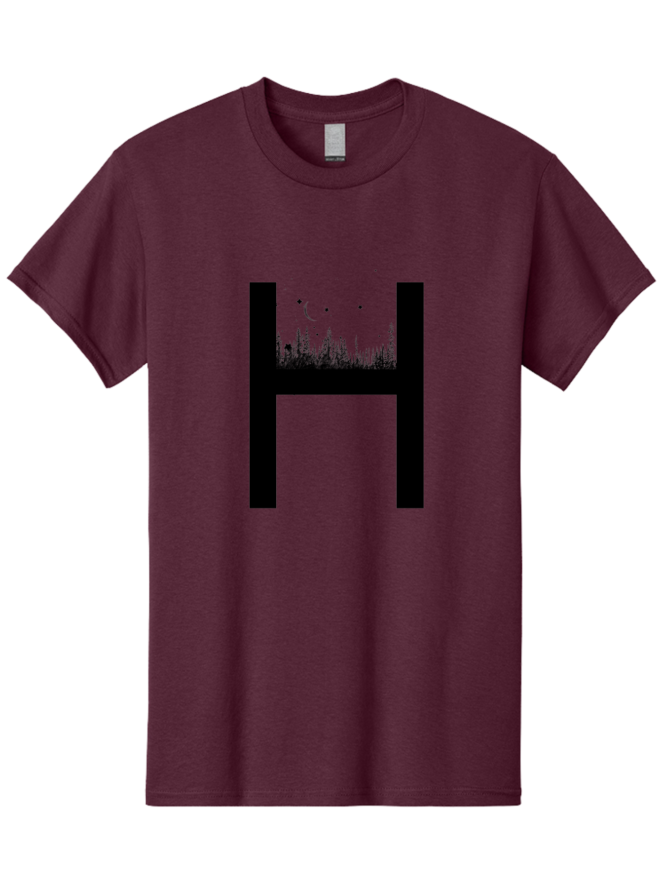 H Men'S Graphic Tee, 100% Cotton, Comfortable Casual Summer Wear, Machine Washable, Forest Landscape, Moonlit Night, Starry Sky, Mystical Atmosphere, Silhouette Art, Typography Design, Nighttime Scenery Aac319