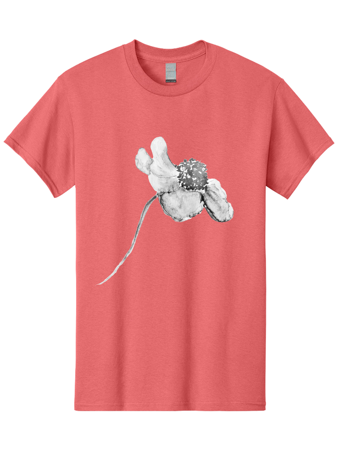 Hand-Drawn-Mouse Men'S Graphic Tee, 100% Cotton, Comfortable Casual Summer Wear, Machine Washable, White Flower, Minimalist Design, Simple Graphics, Digital Illustration, Flower Graphic, Elegant, Modern Art, Clean Lines, Abstract Flower Aac320