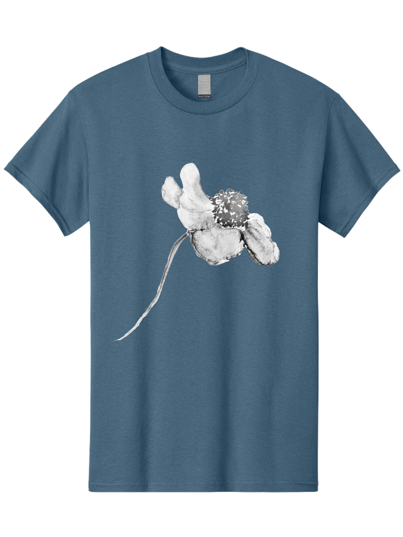 Hand-Drawn-Mouse Men'S Graphic Tee, 100% Cotton, Comfortable Casual Summer Wear, Machine Washable, White Flower, Minimalist Design, Simple Graphics, Digital Illustration, Flower Graphic, Elegant, Modern Art, Clean Lines, Abstract Flower Aac320